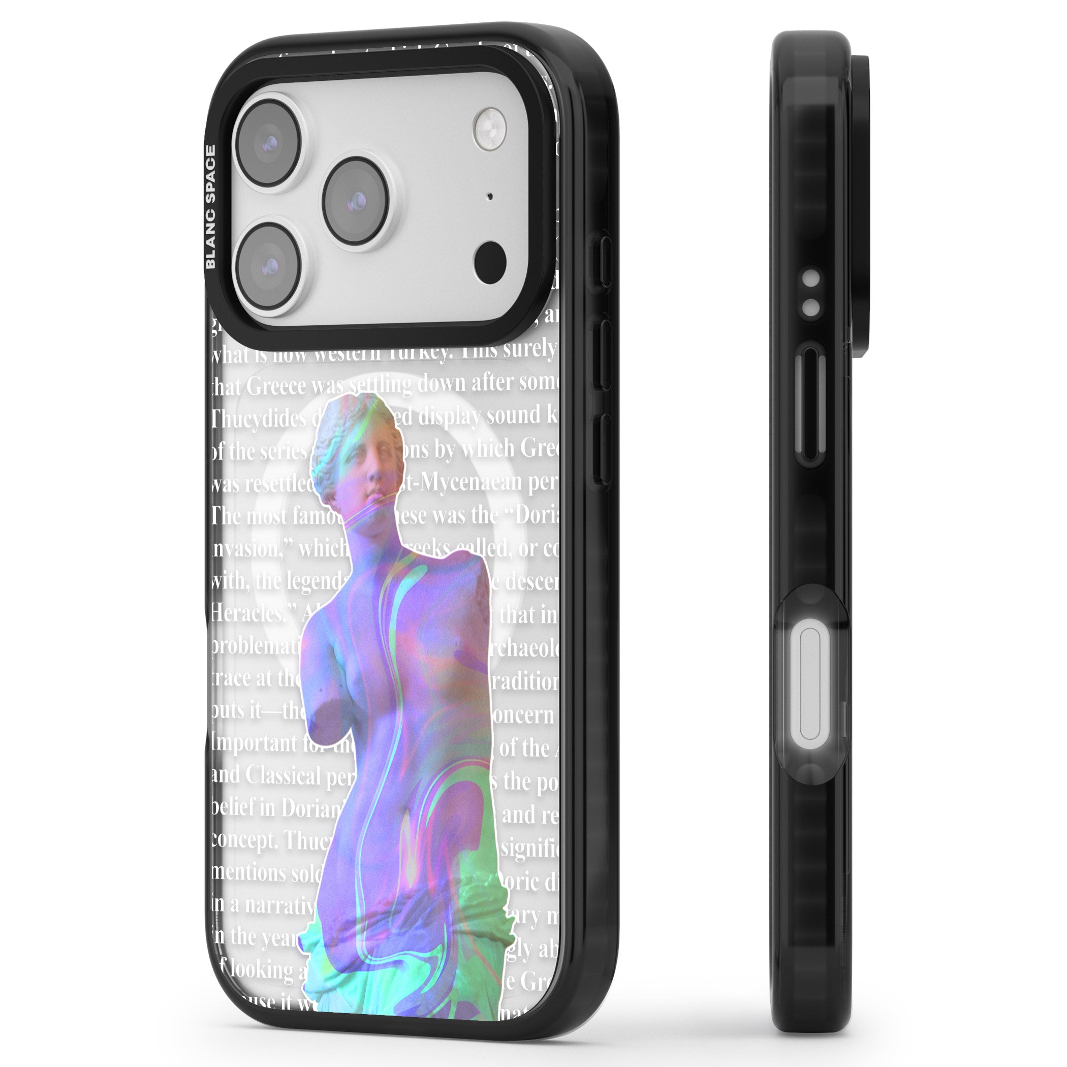 Iridescent De Milo iPhone 17 Pro Impact Pro Black Phone Case Side Profile