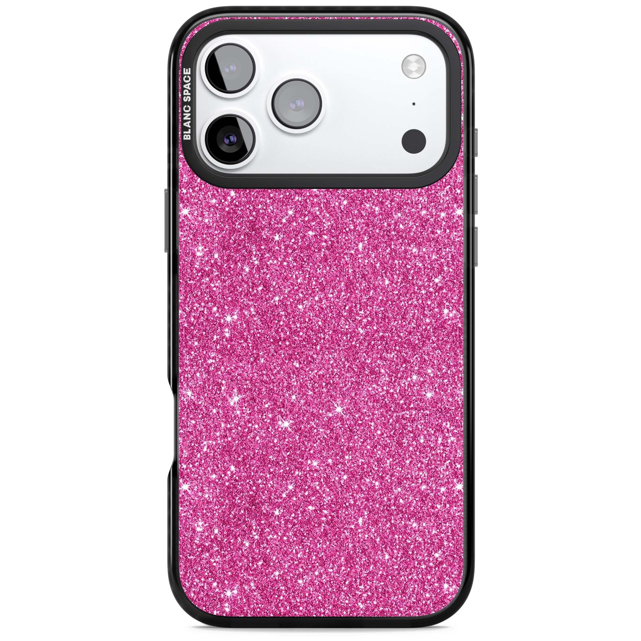 Pink Glitter Y2K iPhone case featuring hot pink glitter wallpaper with sparkle shimmer effect | Black Impact Magsafe case for iPhone 17 Pro, iPhone 17 Pro Max