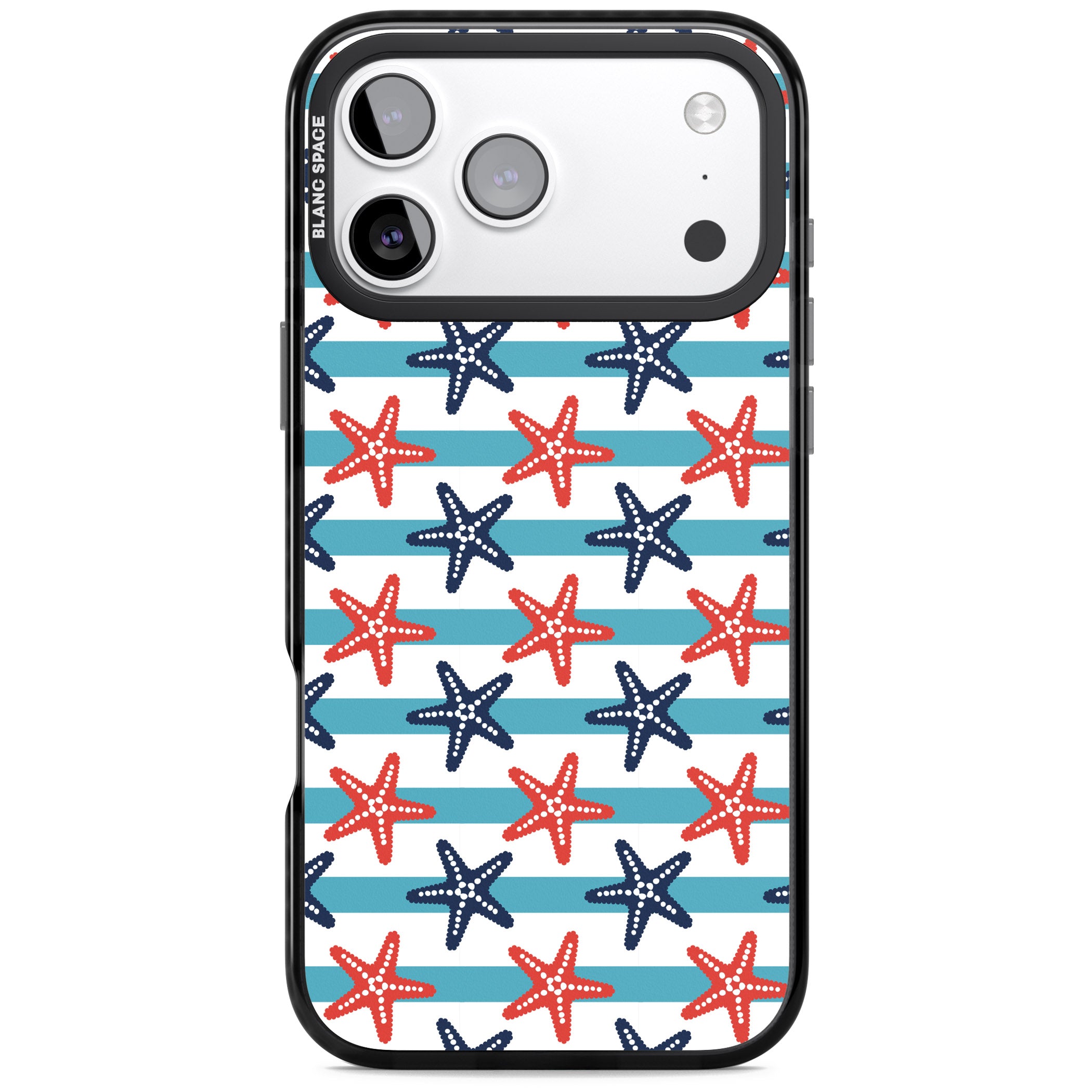 Nautical Starfish Stripe iPhone 17 Pro Impact Pro Black Phone Case