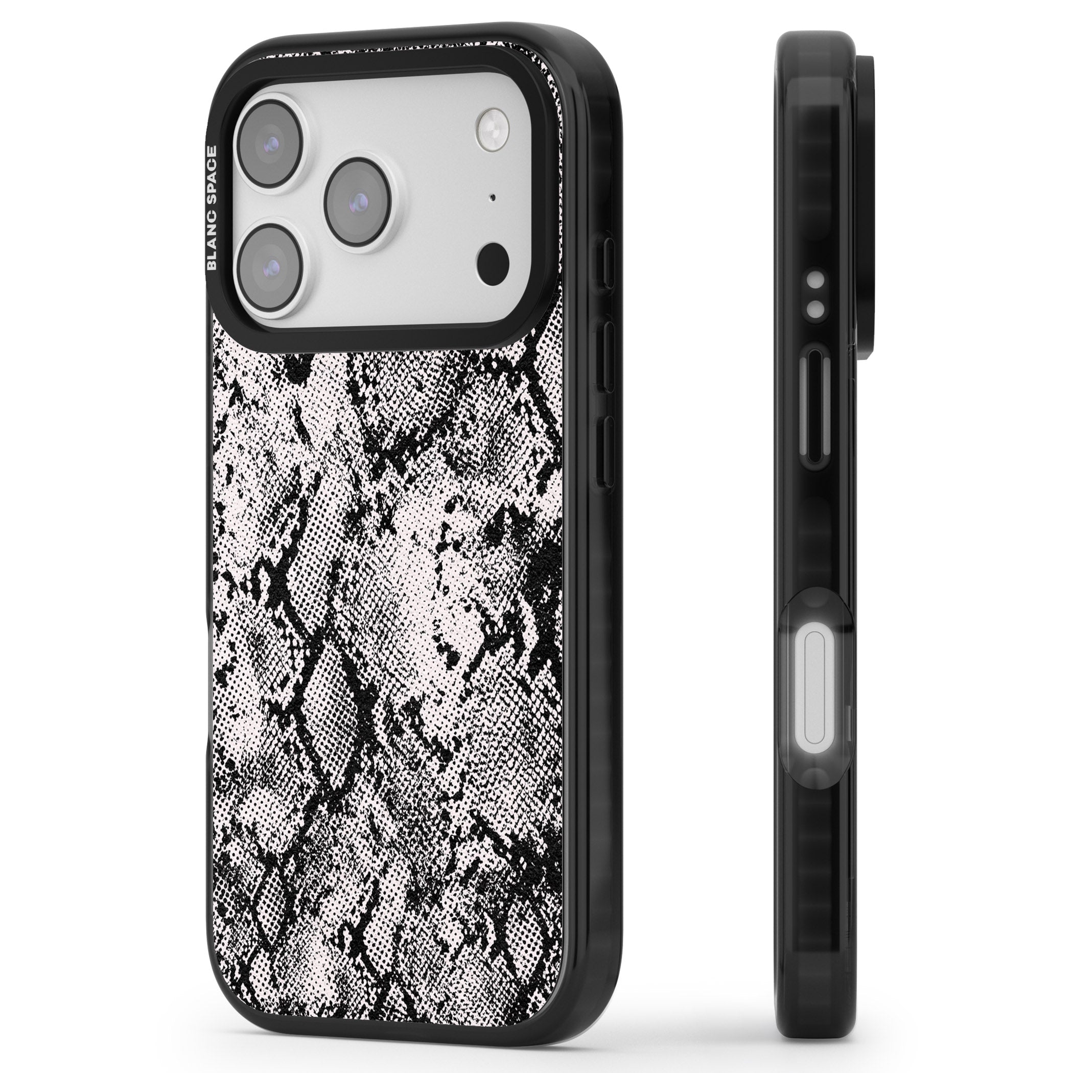 Pastel Snakeskin Grey iPhone 17 Pro Impact Pro Black Phone Case Side Profile