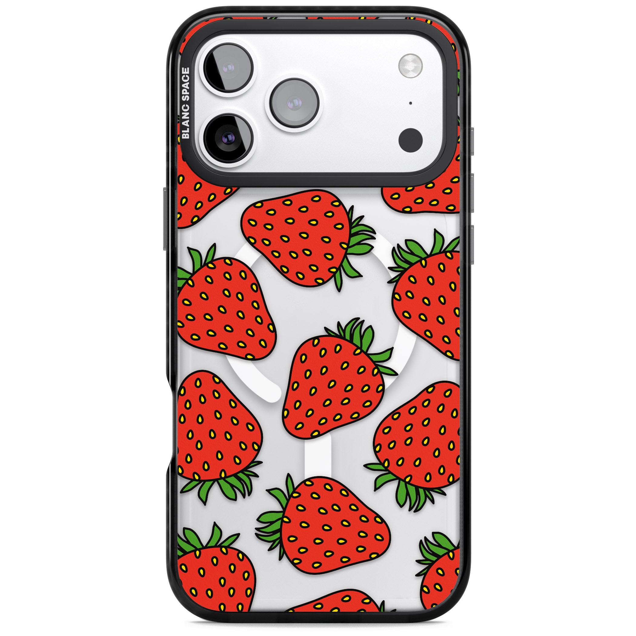 Strawberry Pattern iPhone 17 Pro Impact Pro Black Phone Case