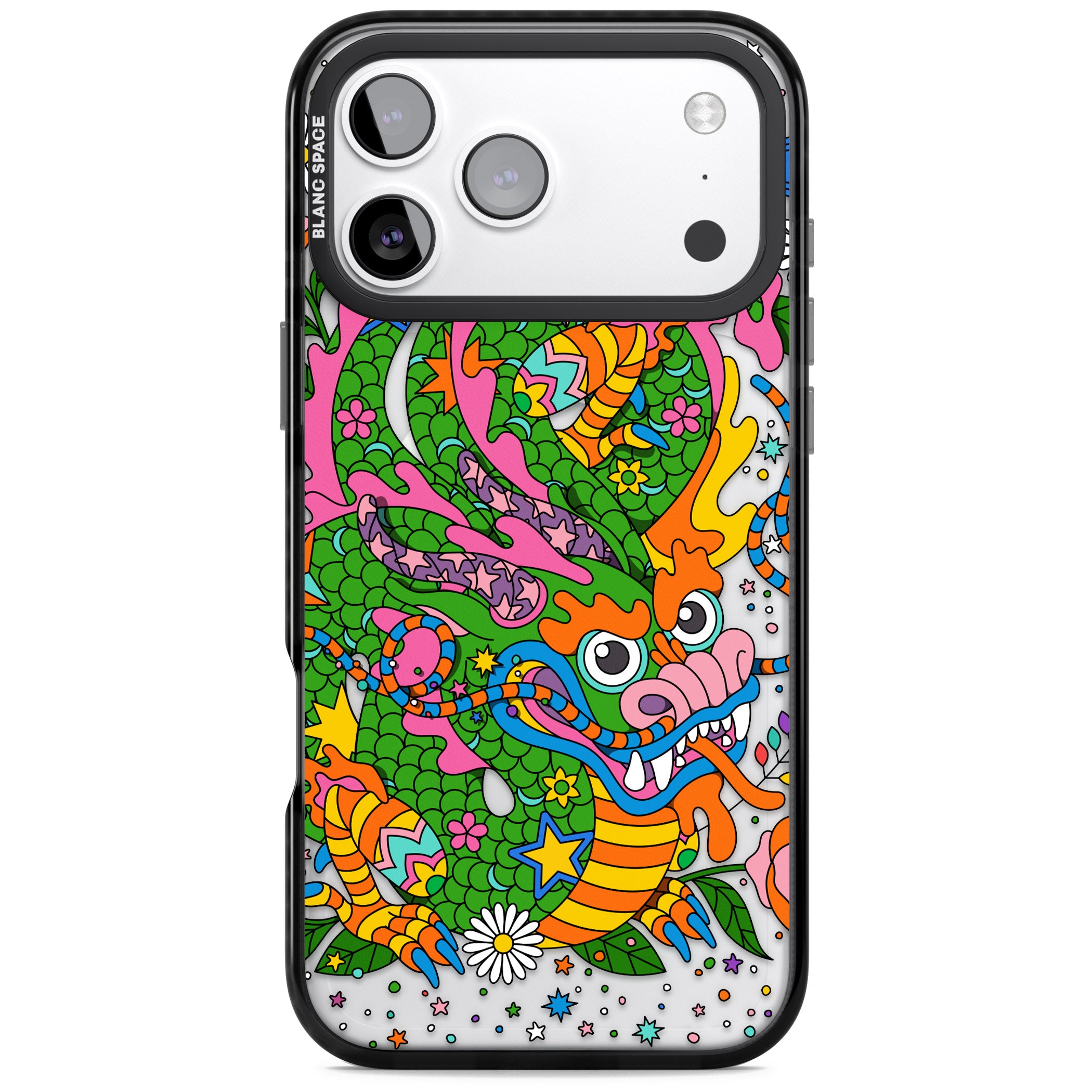 Psychedelic Jungle Dragon iPhone 17 Pro Impact Pro Black Phone Case