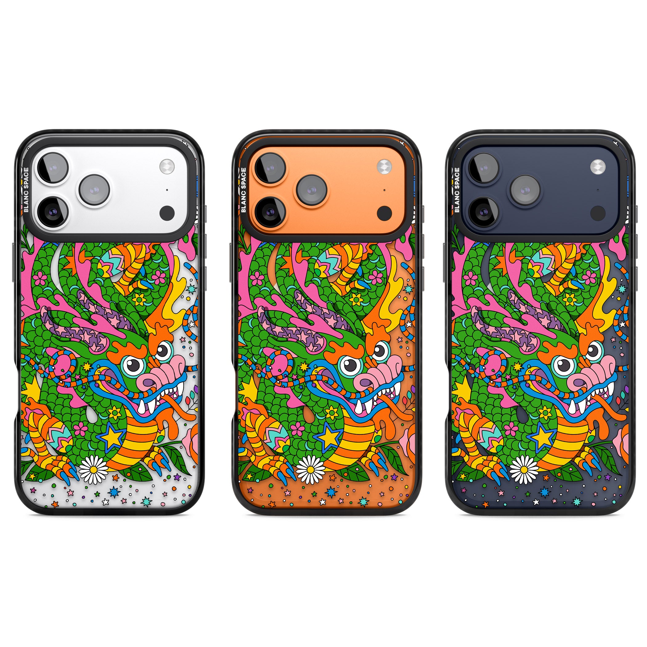Psychedelic Jungle Dragon iPhone 17 Pro Impact Pro Black Phone Case APT Impact Protection