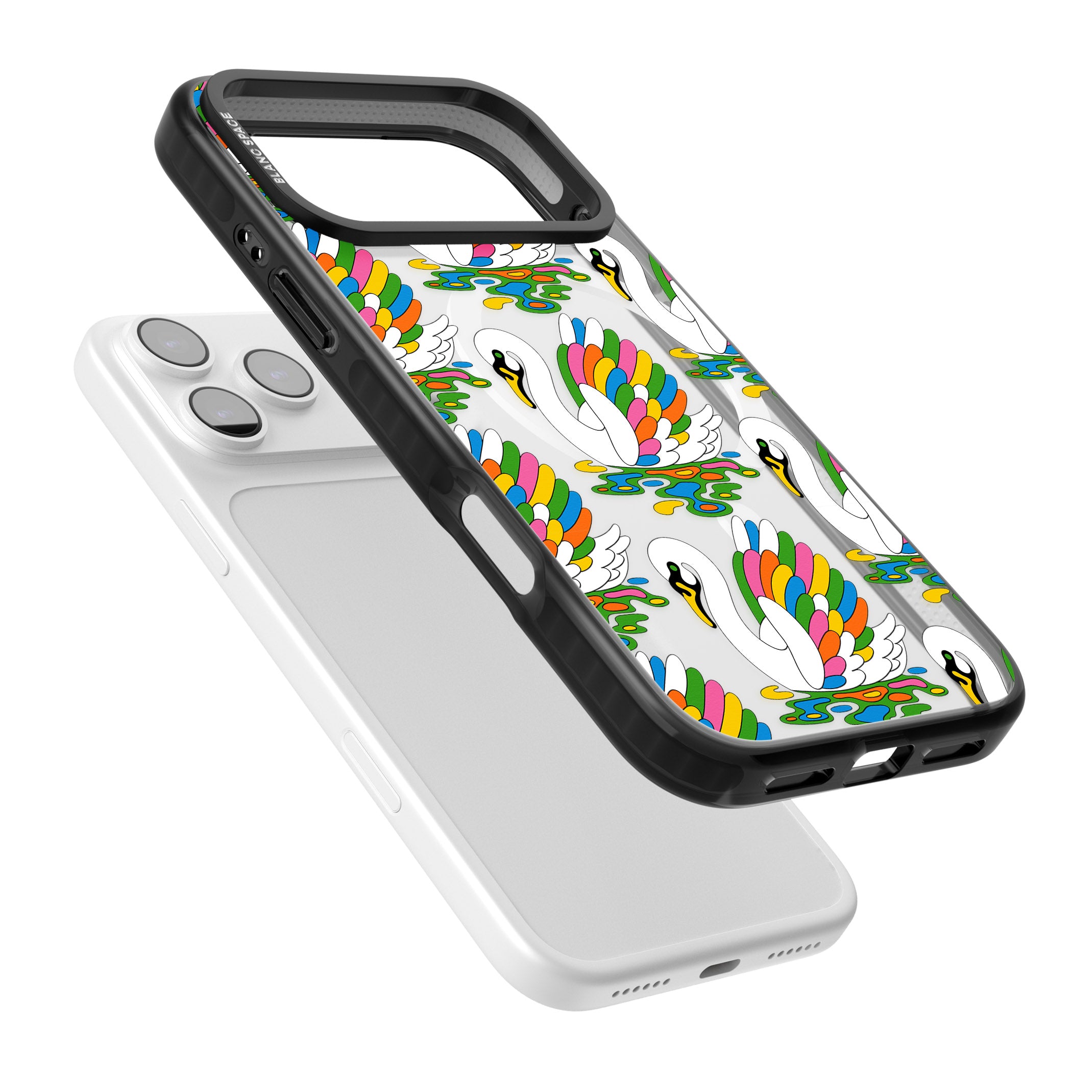 Colourful Swan Pattern iPhone 17 Pro Max Impact Pro Black Phone Case Colours