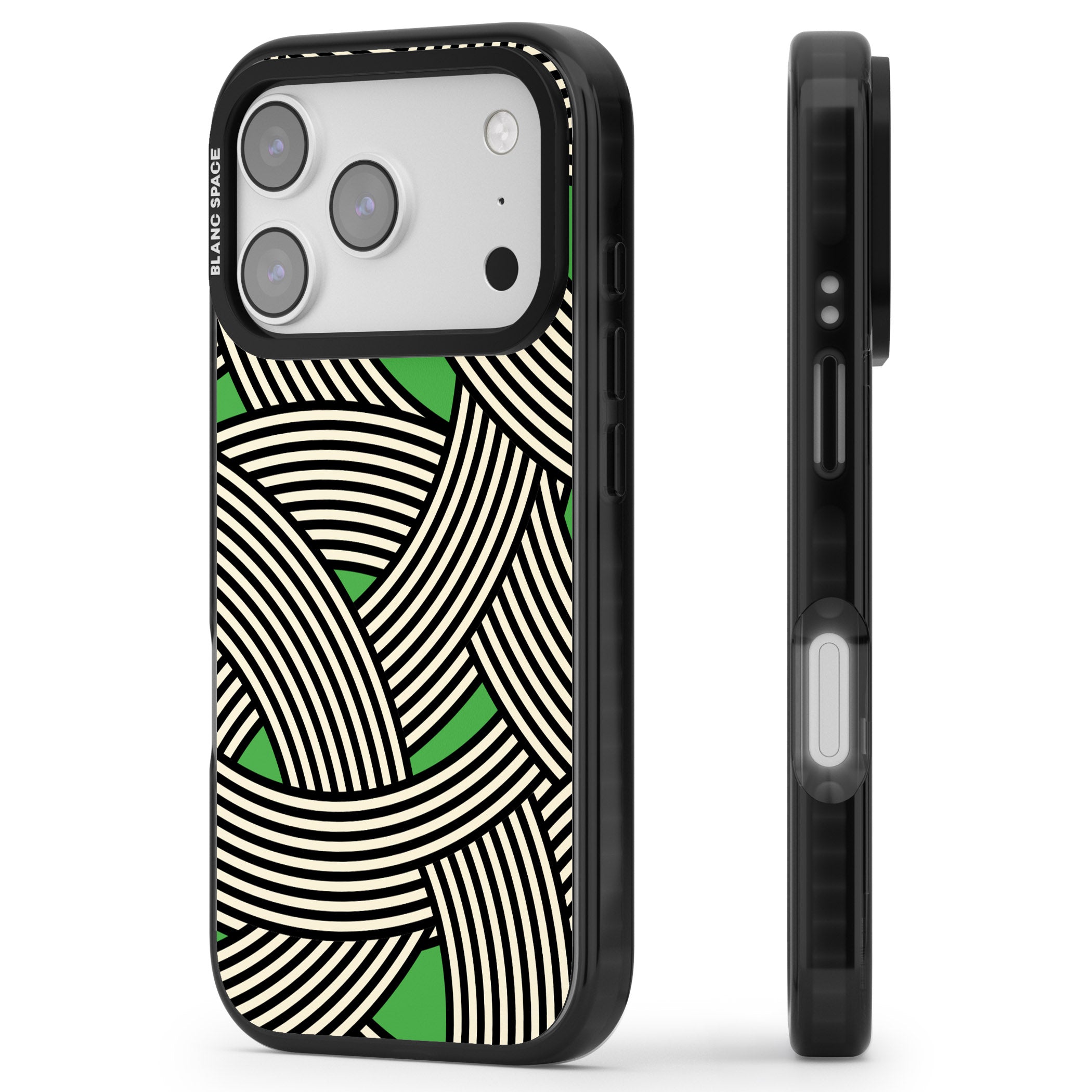 Green Optic Waves iPhone 17 Pro Impact Pro Black Phone Case Side Profile