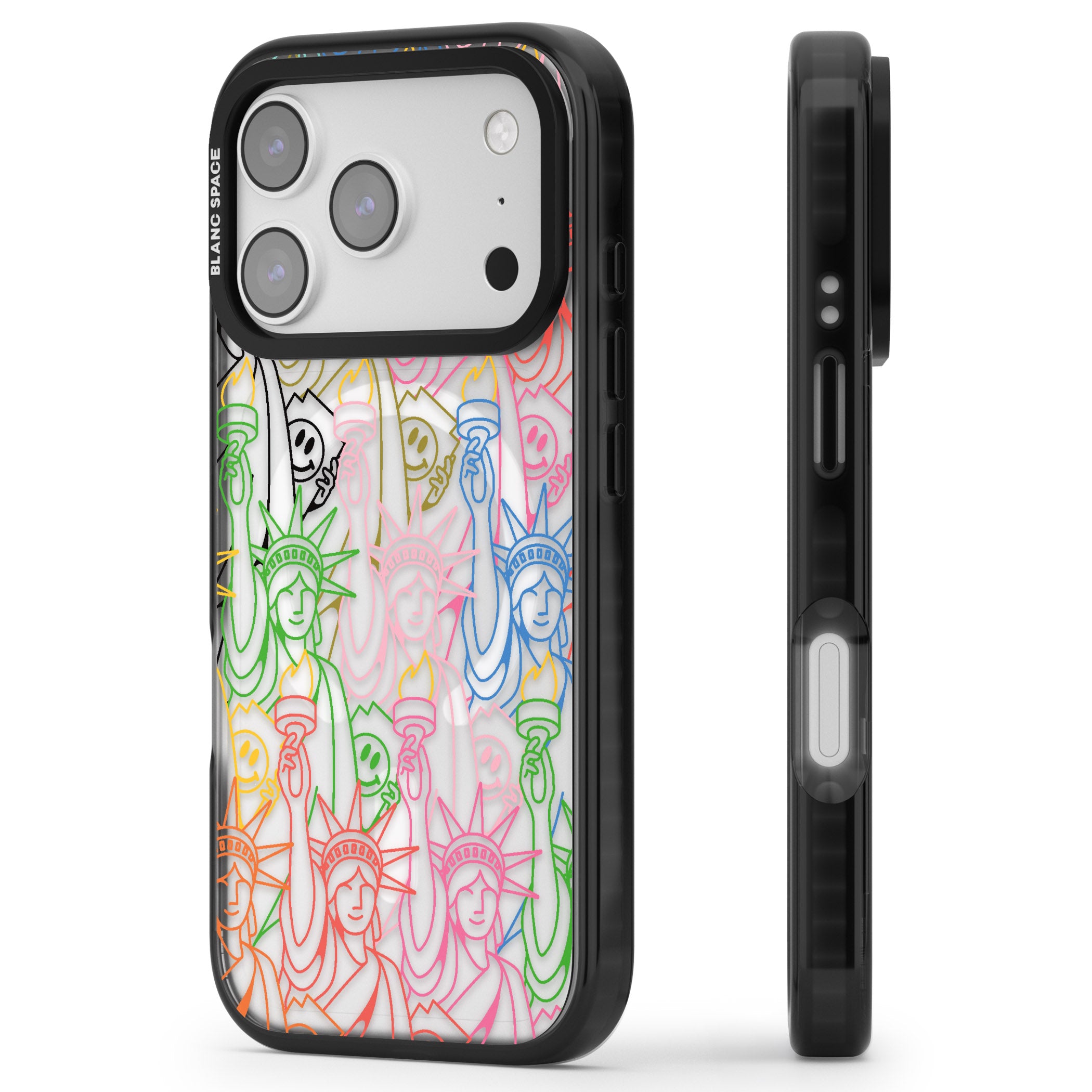 Multicolour Liberty Line Pattern iPhone 17 Pro Impact Pro Black Phone Case Side Profile