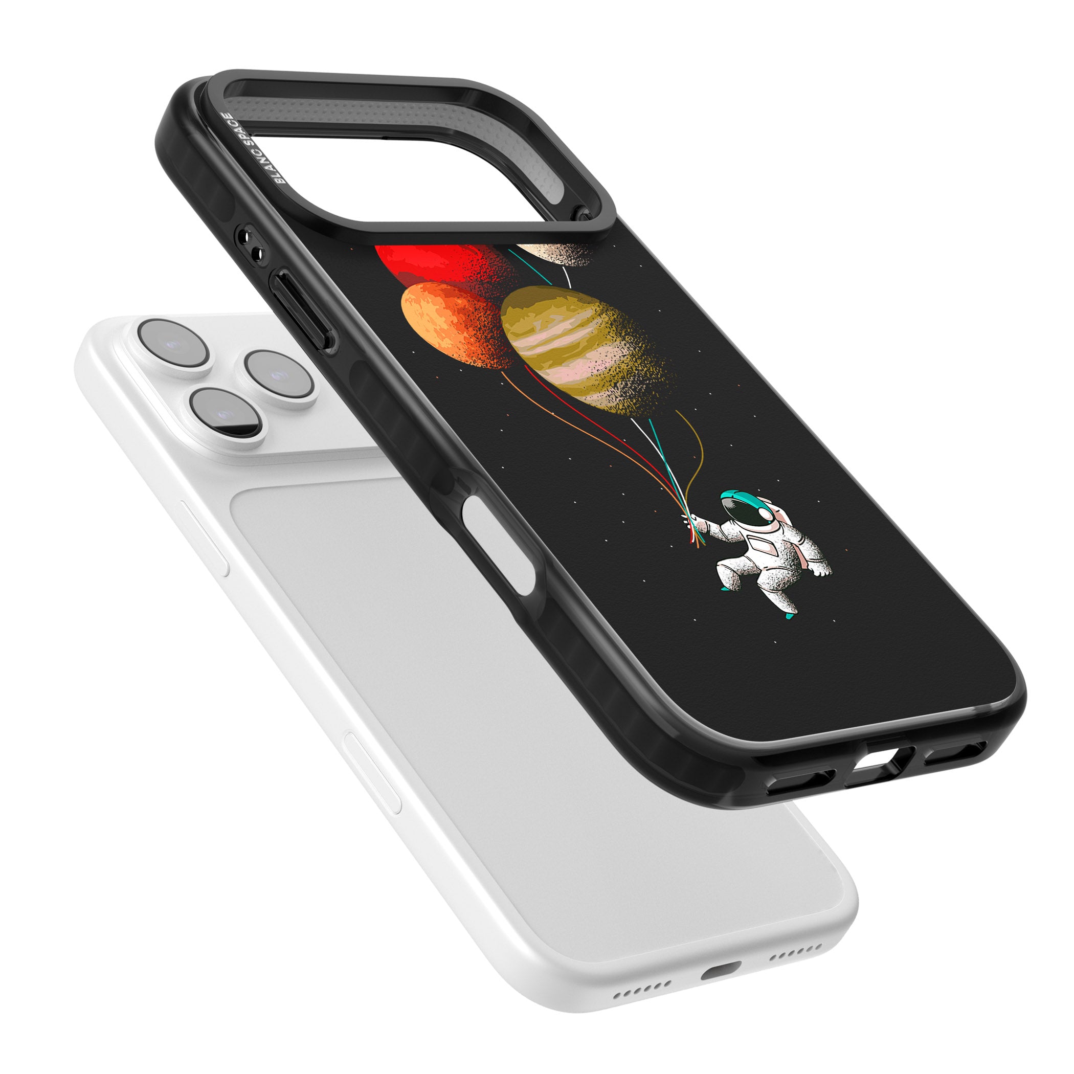 Astronaut Balloon Planets iPhone 17 Pro Impact Pro Black Phone Case Colours