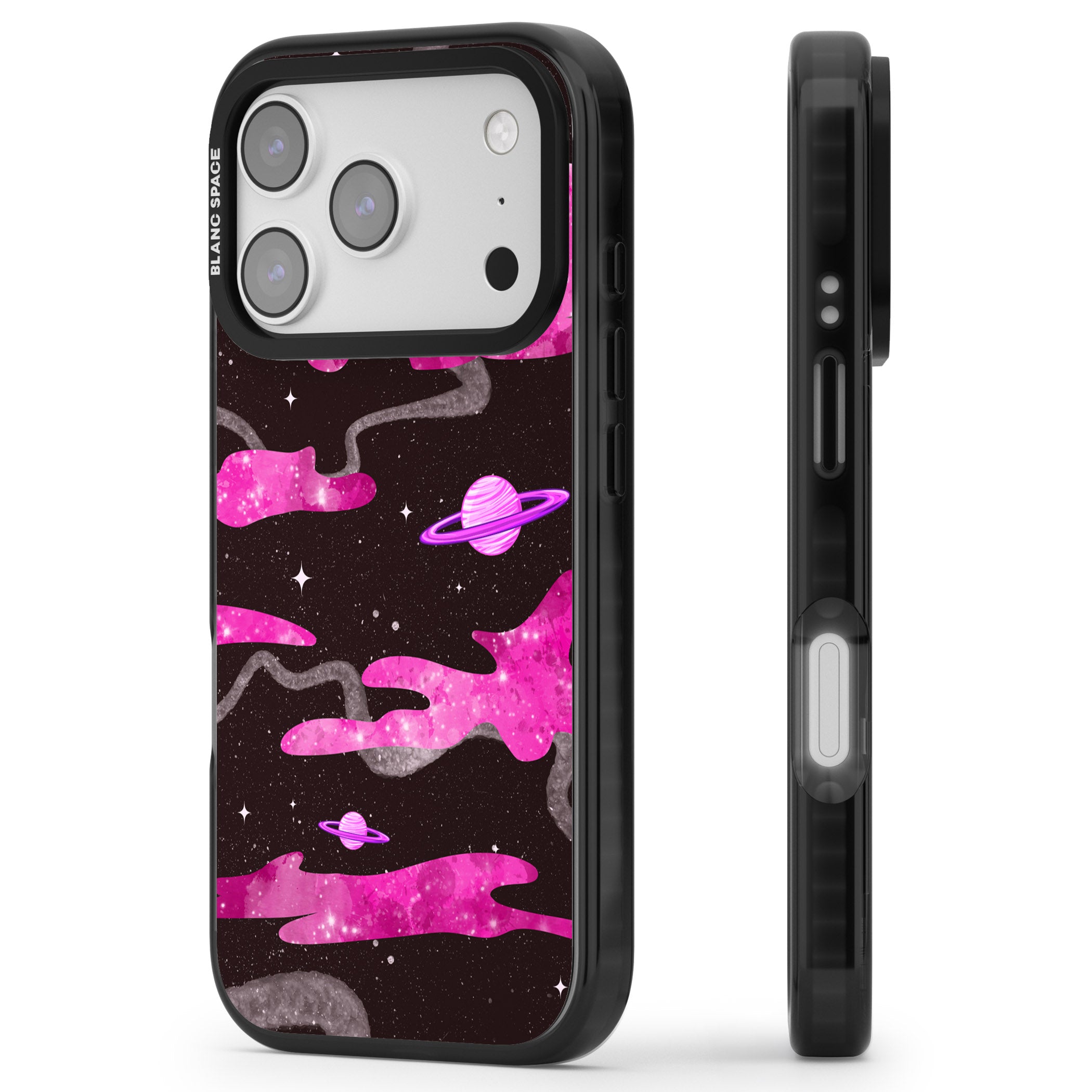 Pink Galaxy iPhone 17 Pro Max Impact Pro Black Phone Case Side Profile