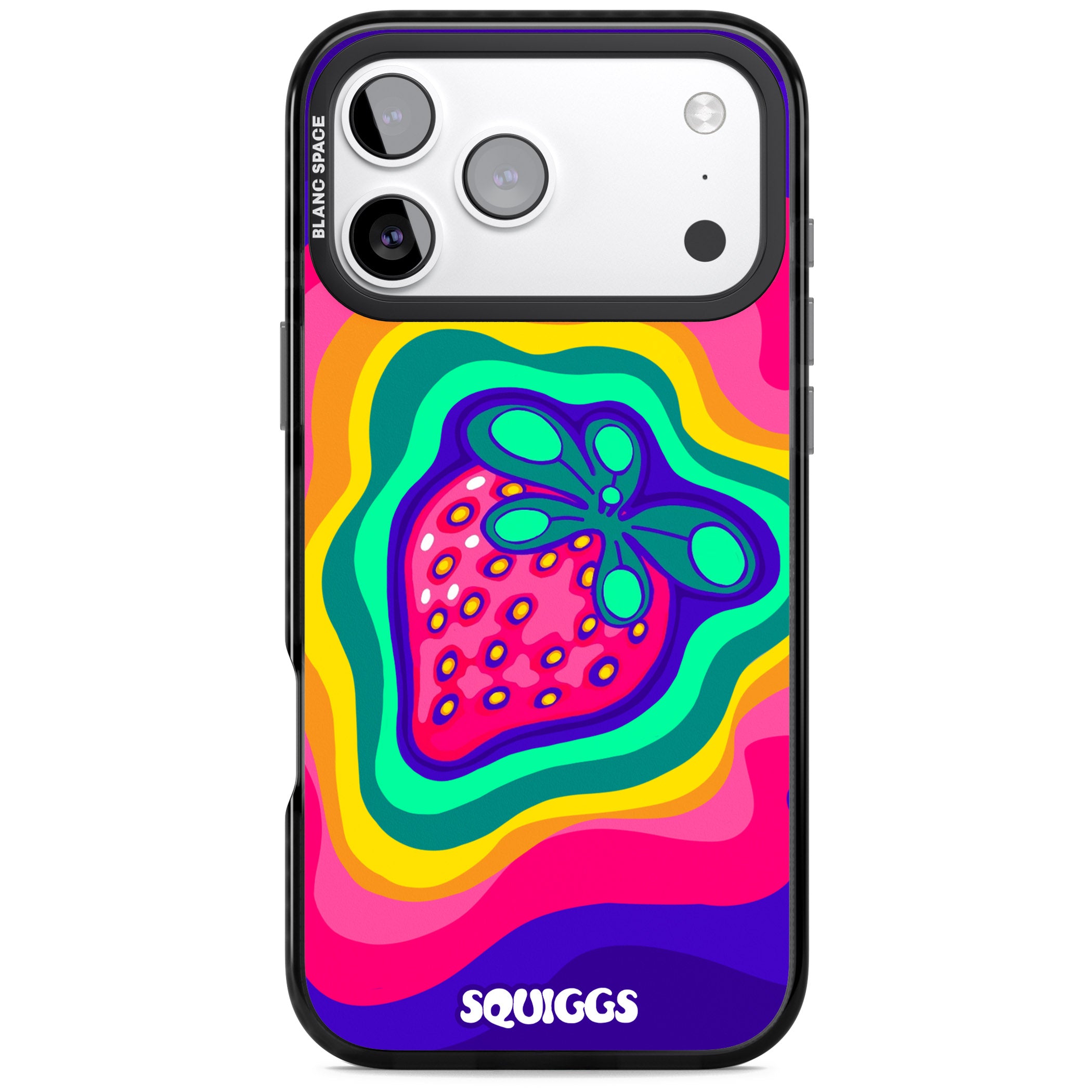 Strawberry Rainbow iPhone 17 Pro Impact Pro Black Phone Case