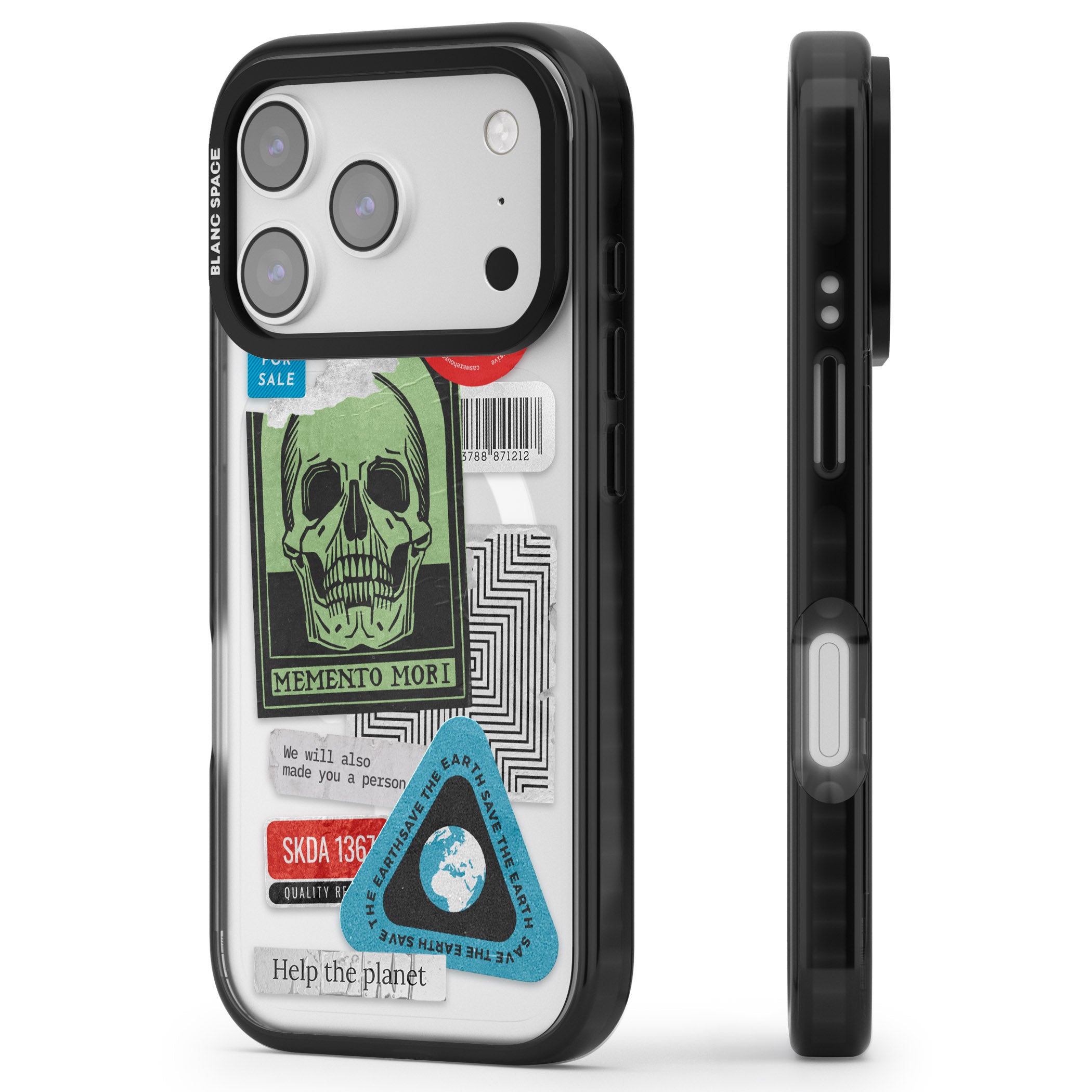 Skull Sticker Mix iPhone 17 Pro Impact Pro Black Phone Case Side Profile