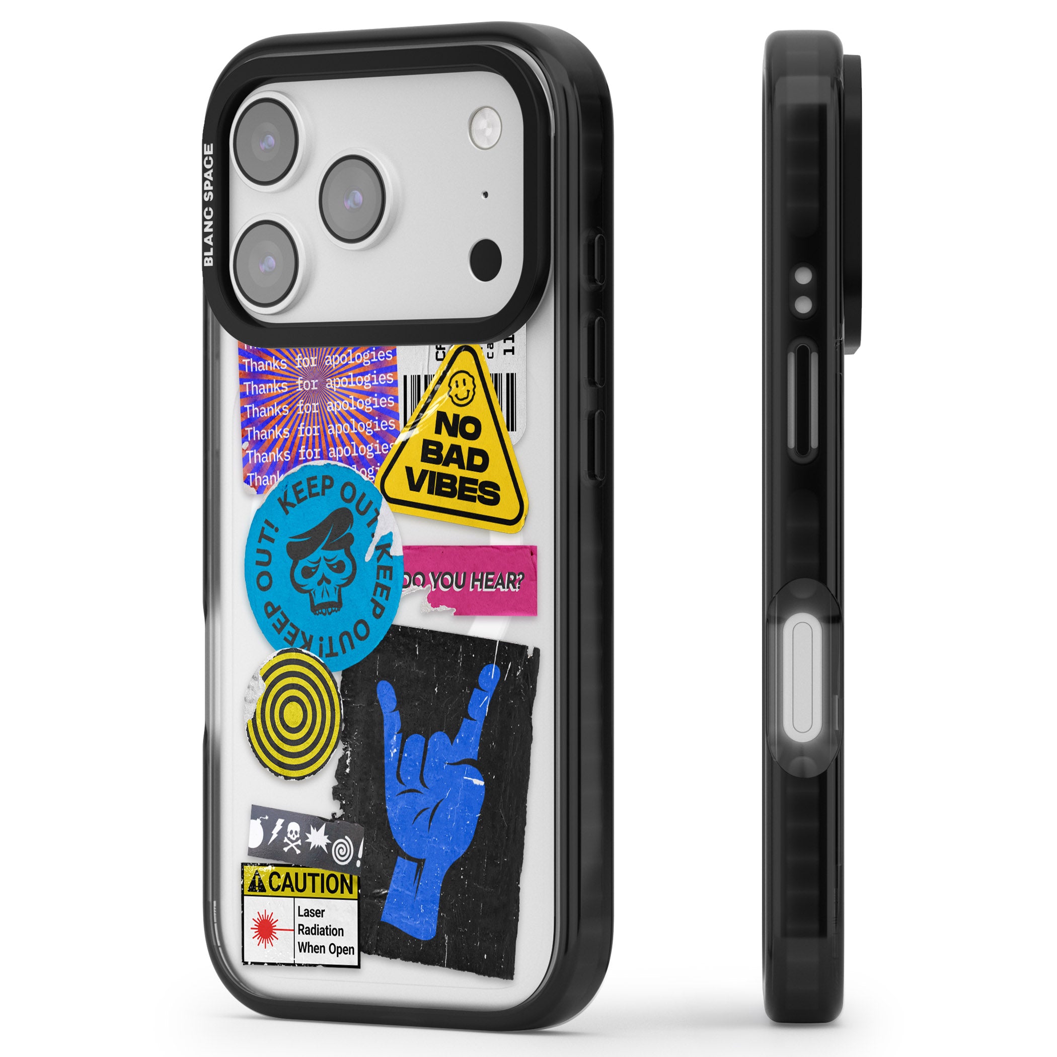 No Bad Vibes Sticker Mix iPhone 17 Pro Impact Pro Black Phone Case Side Profile