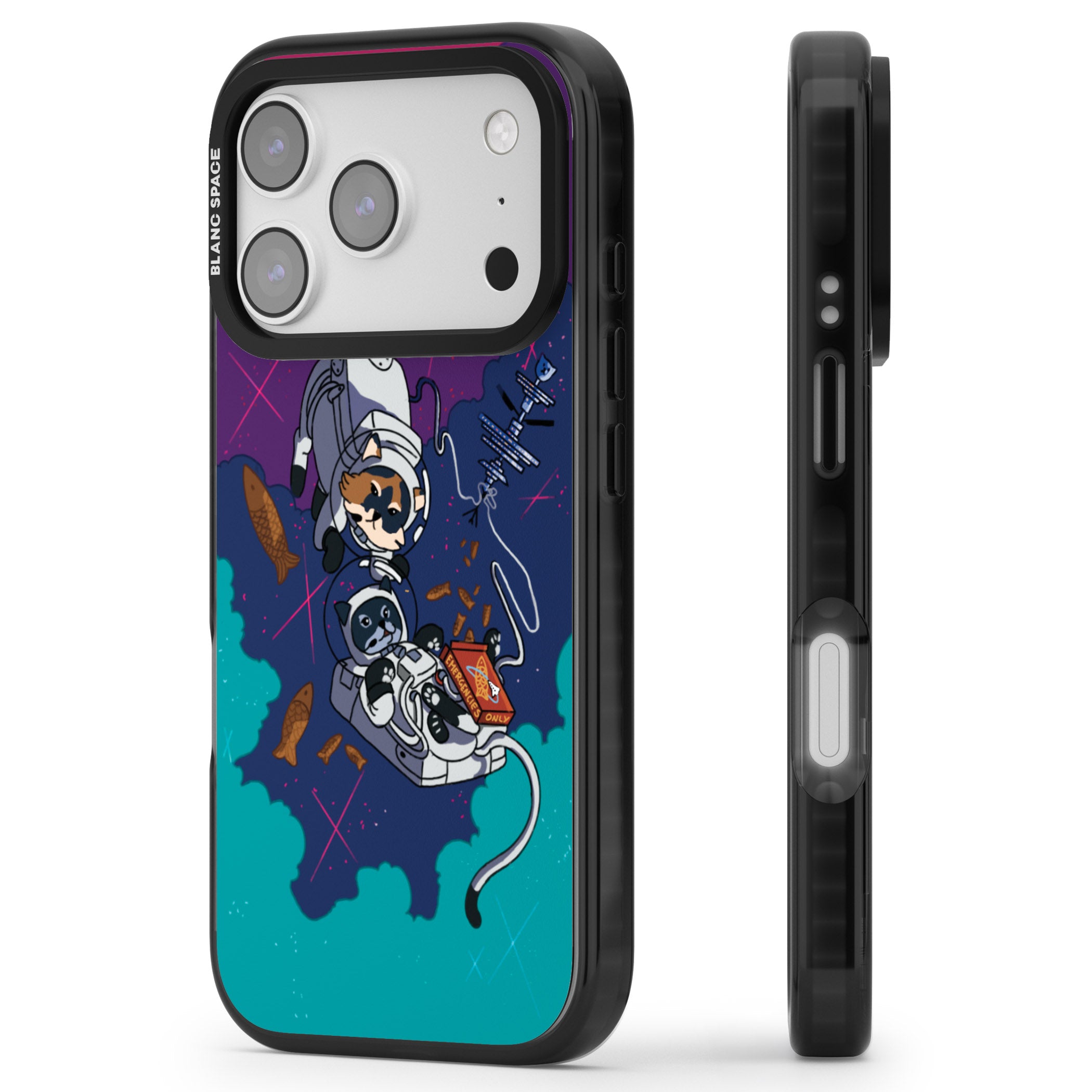 Cats In Space iPhone 17 Pro Impact Pro Black Phone Case Side Profile
