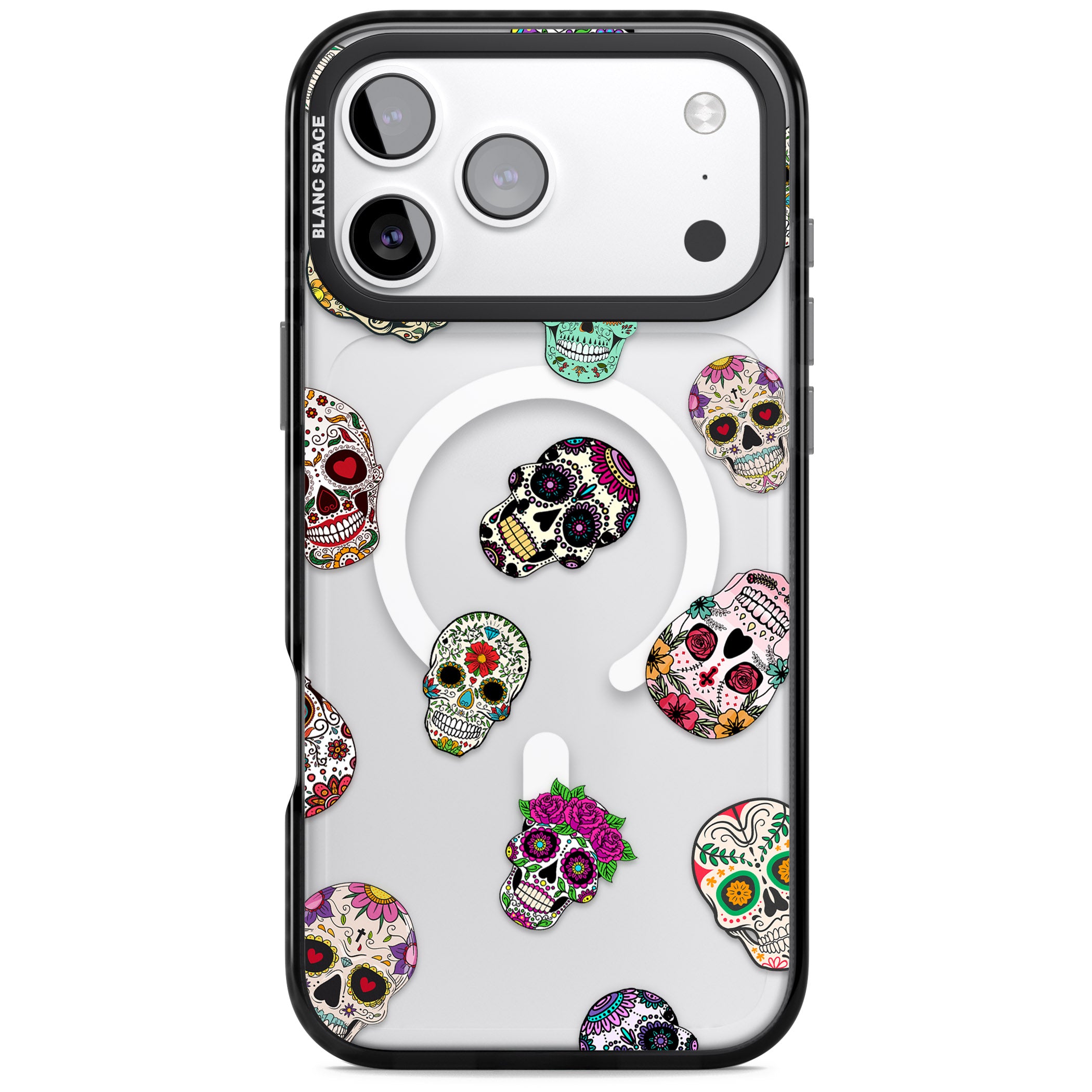 Mixed Sugar Skull Pattern iPhone 17 Pro Impact Pro Black Phone Case