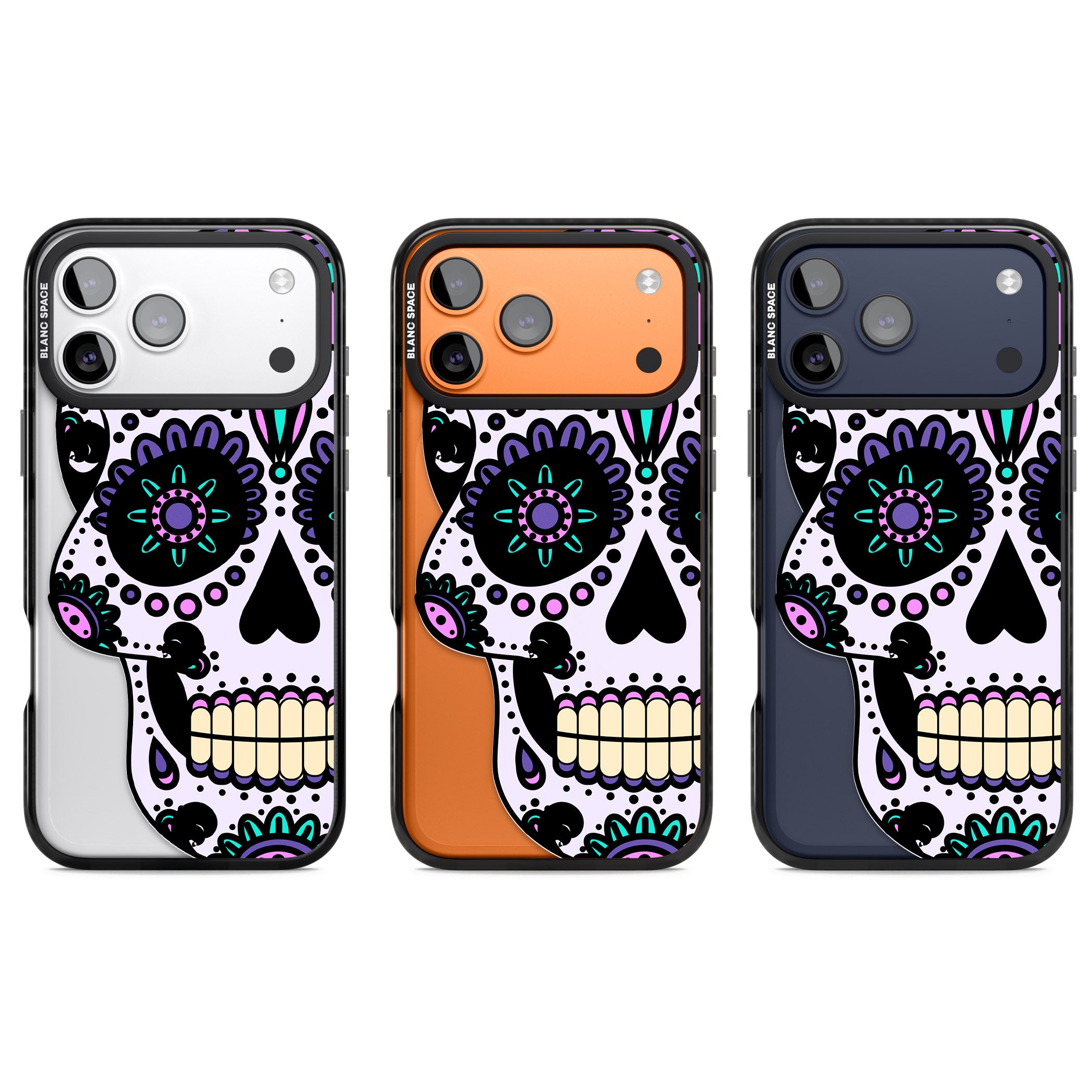 Violet Sugar Skull iPhone 17 Pro Impact Pro Black Phone Case APT Impact Protection