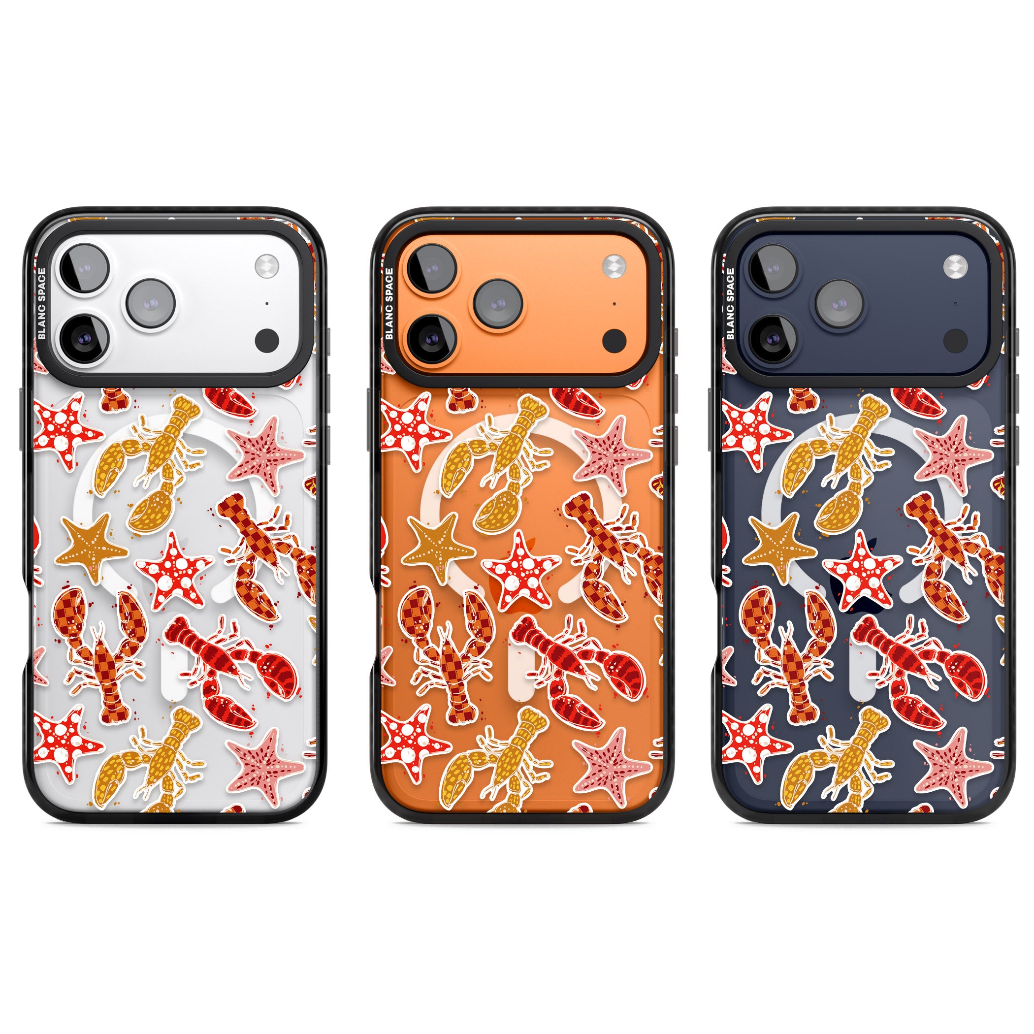 Lobster & Starfish Coastal Pattern iPhone 17 Pro Impact Pro Black Phone Case APT Impact Protection