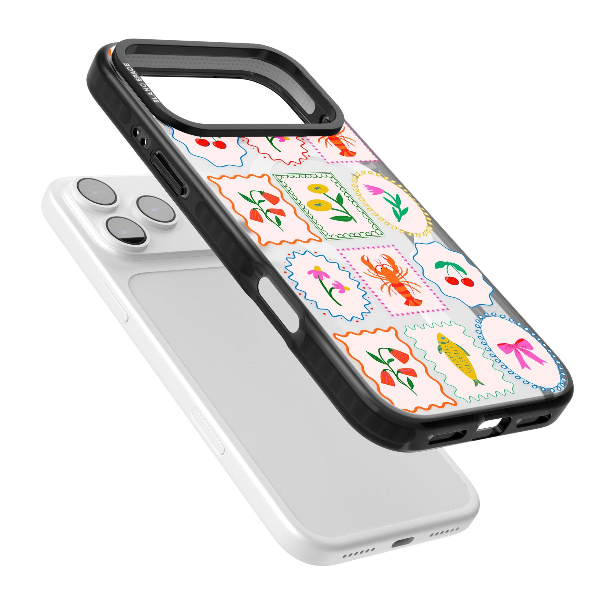 Floral Seafood Stamps iPhone 17 Pro Impact Pro Black Phone Case Colours