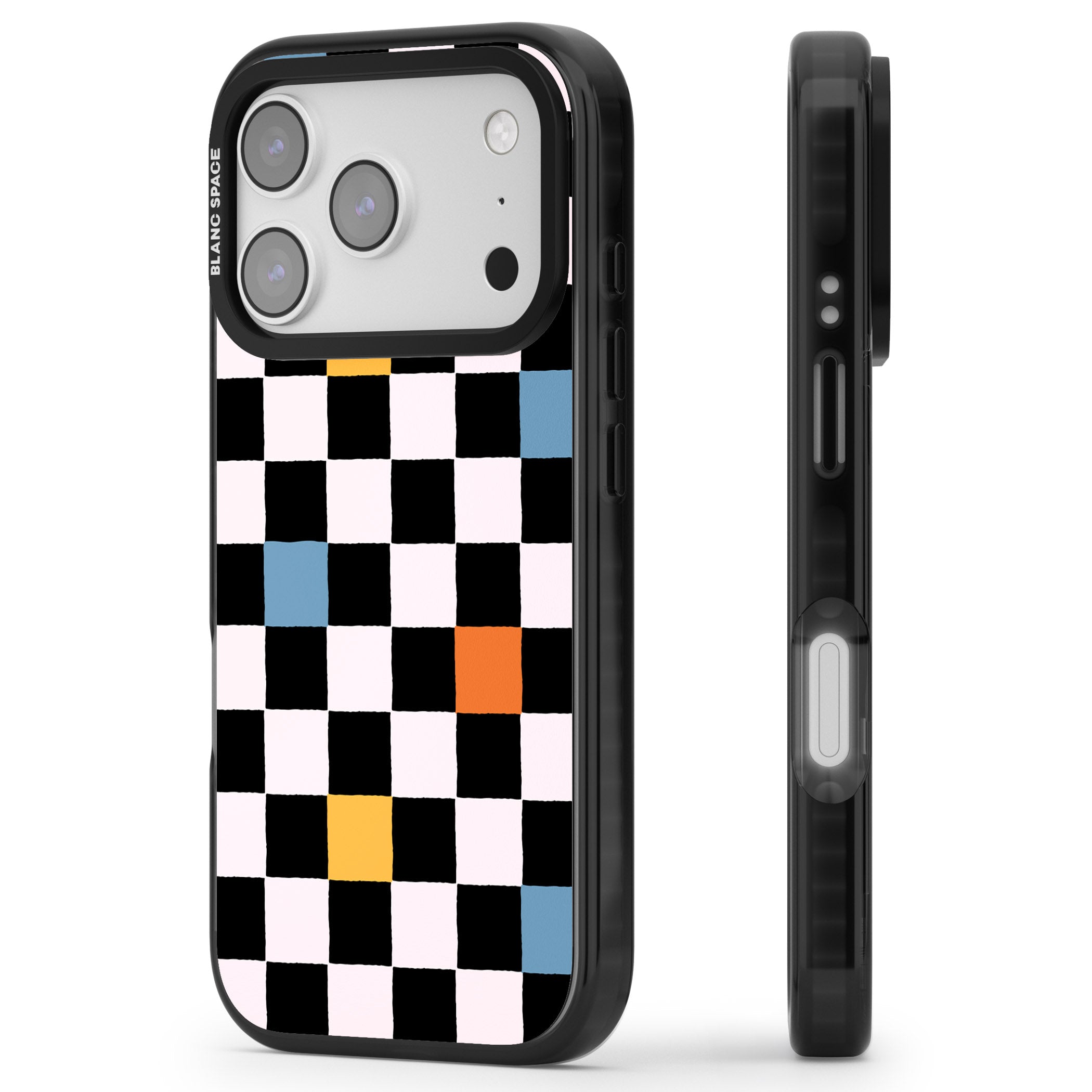 Vibrant Retro Checkered iPhone 17 Pro Impact Pro Black Phone Case Side Profile