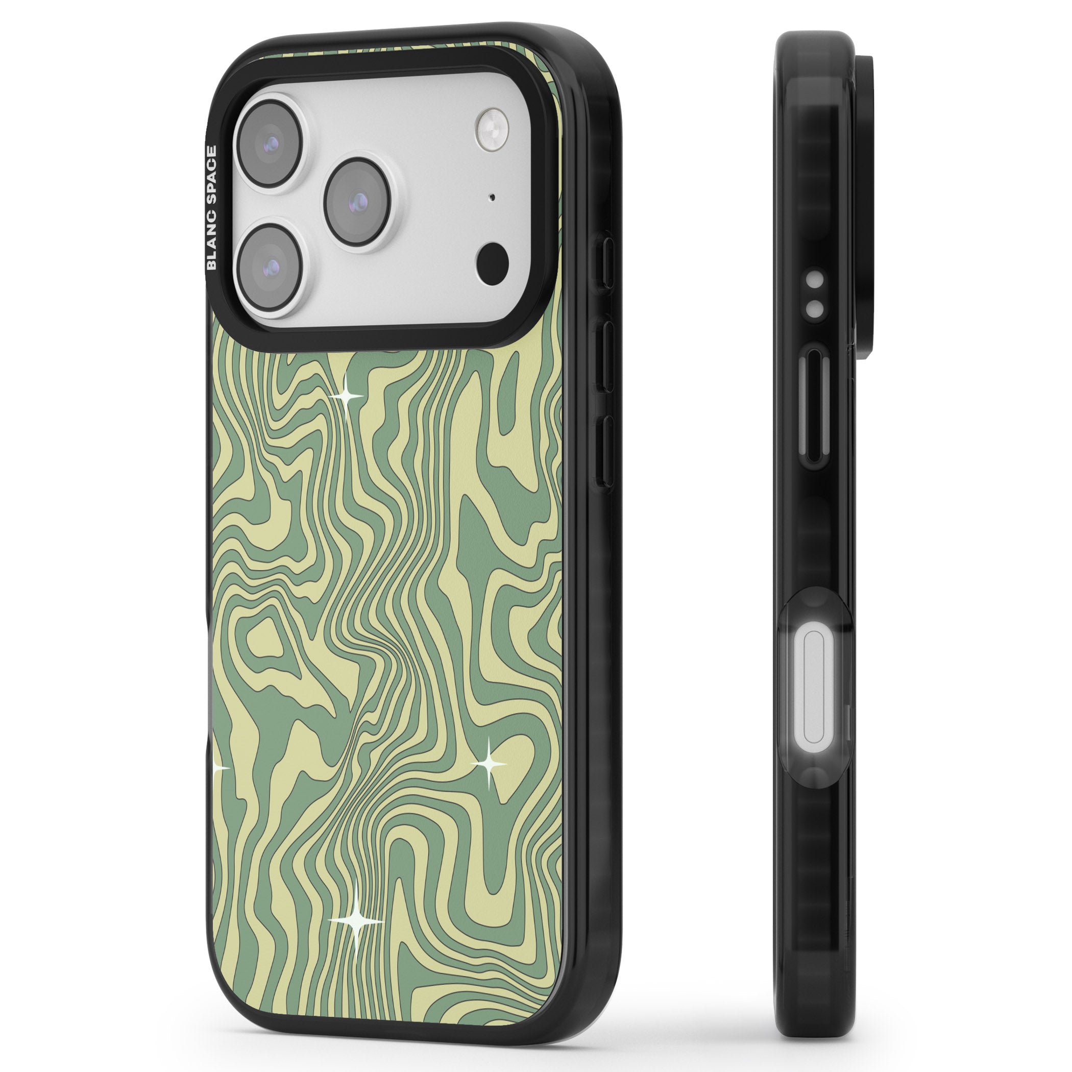 Green Abstract Wave iPhone 17 Pro Impact Pro Black Phone Case Side Profile
