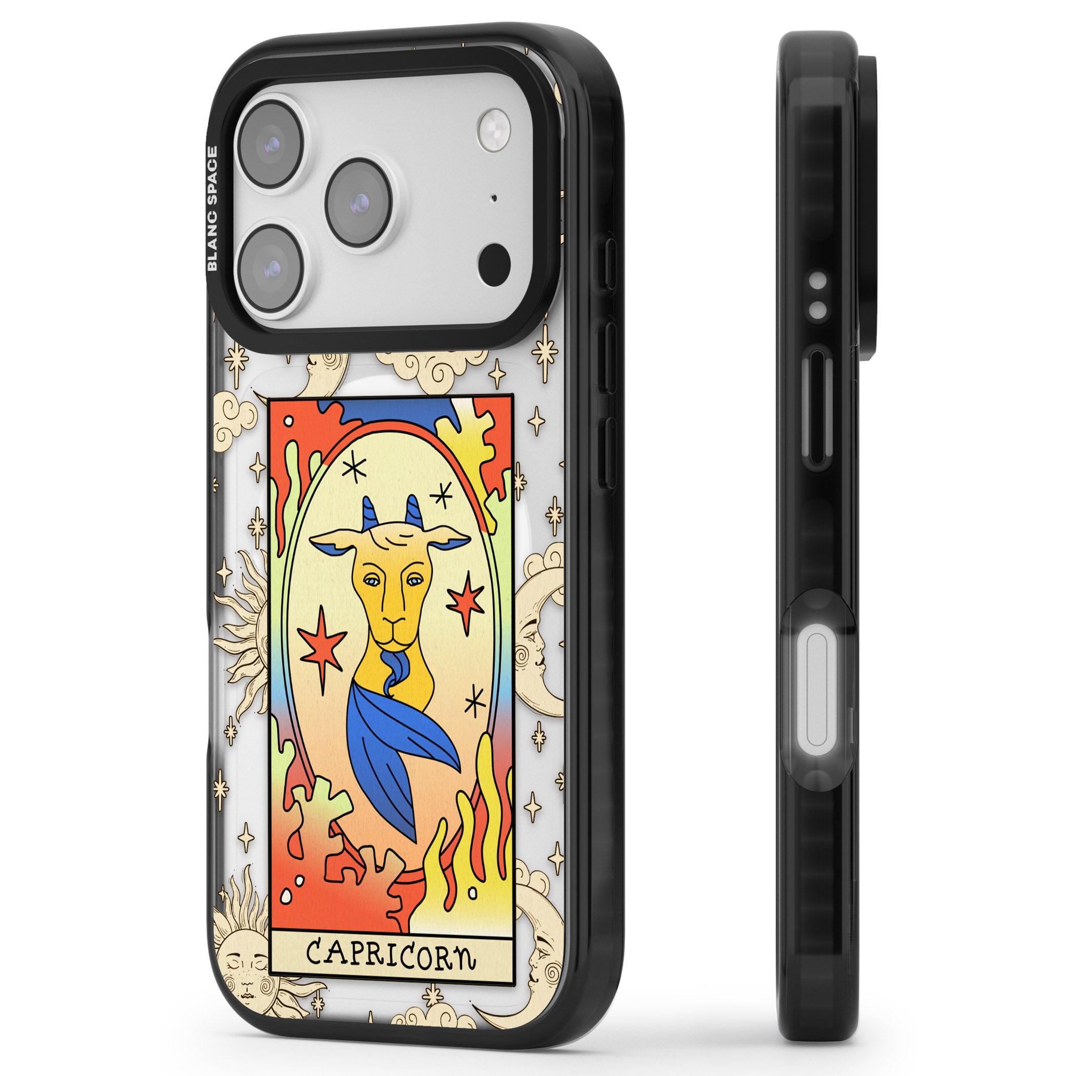Celestial Zodiac Capricorn iPhone 17 Pro Impact Pro Black Phone Case Side Profile