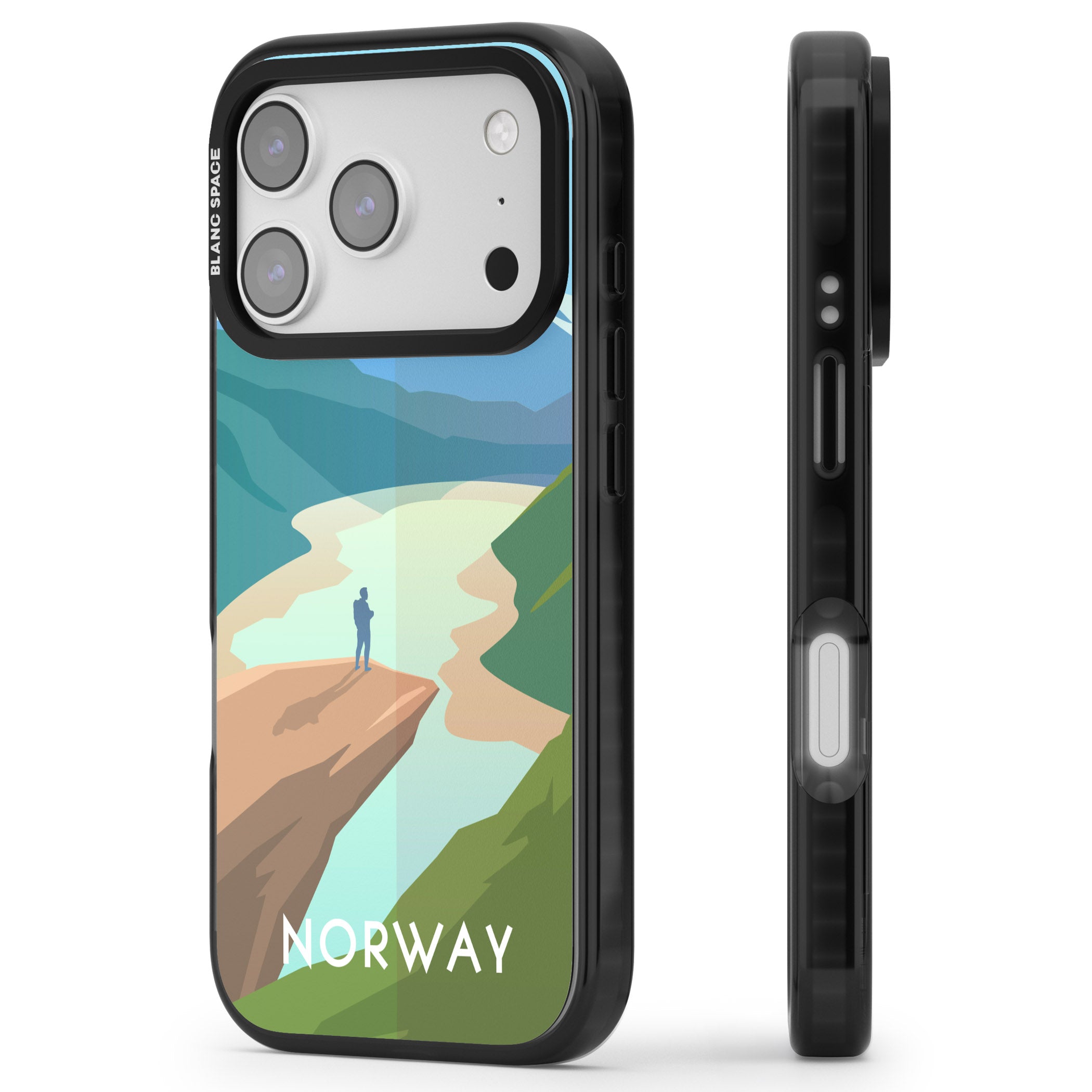 Vintage Travel Poster Norway iPhone 17 Pro Impact Pro Black Phone Case Side Profile