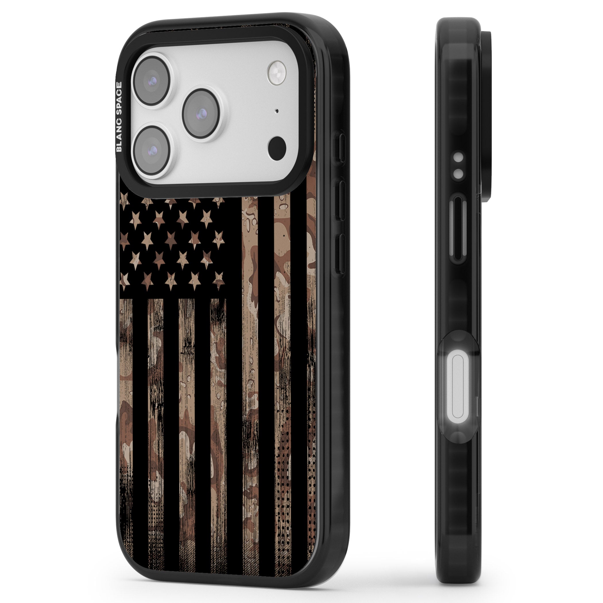 Desert Camo Us Flag iPhone 17 Pro Impact Pro Black Phone Case Side Profile