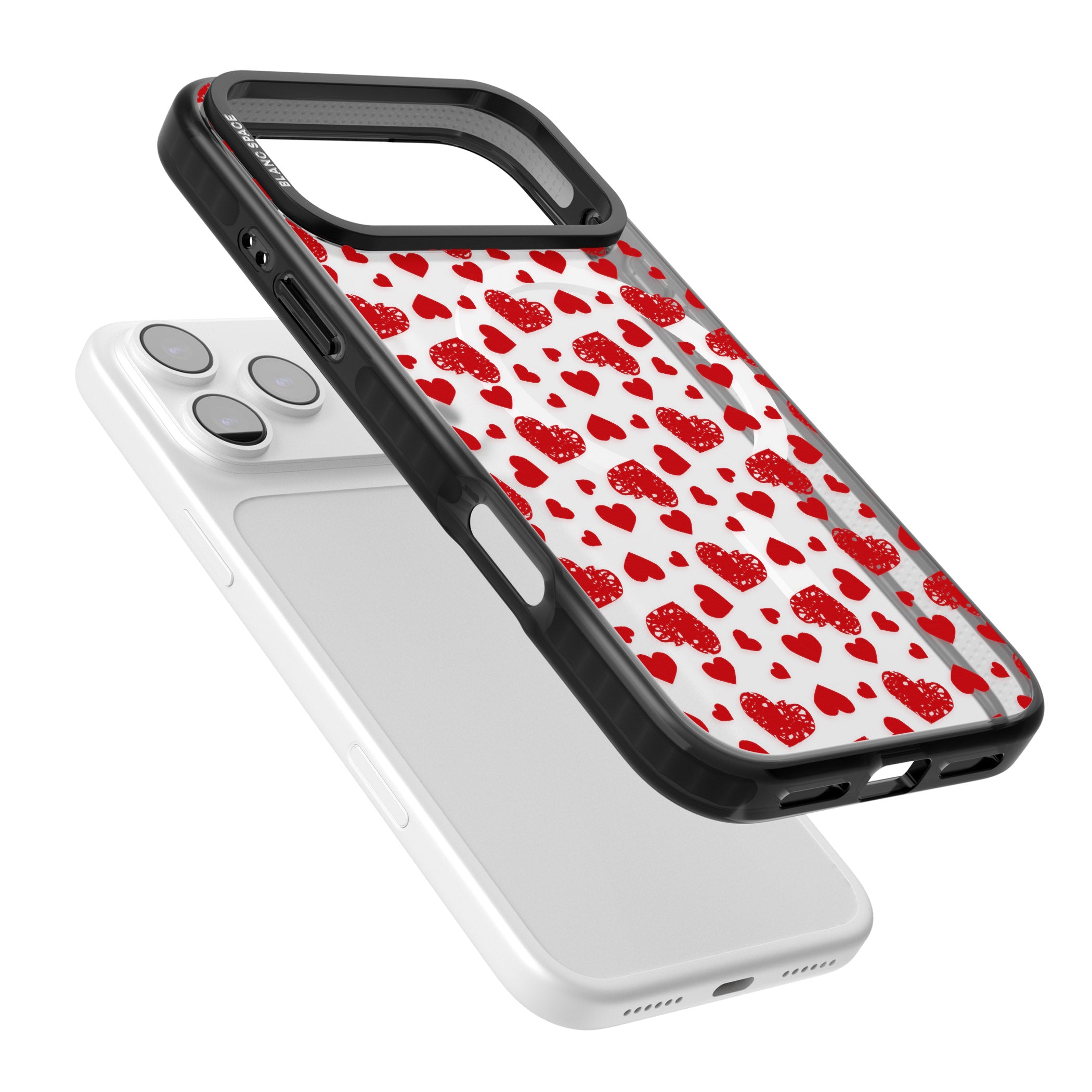 Red Heart Pattern Classic iPhone 17 Pro Max Impact Pro Black Phone Case Colours