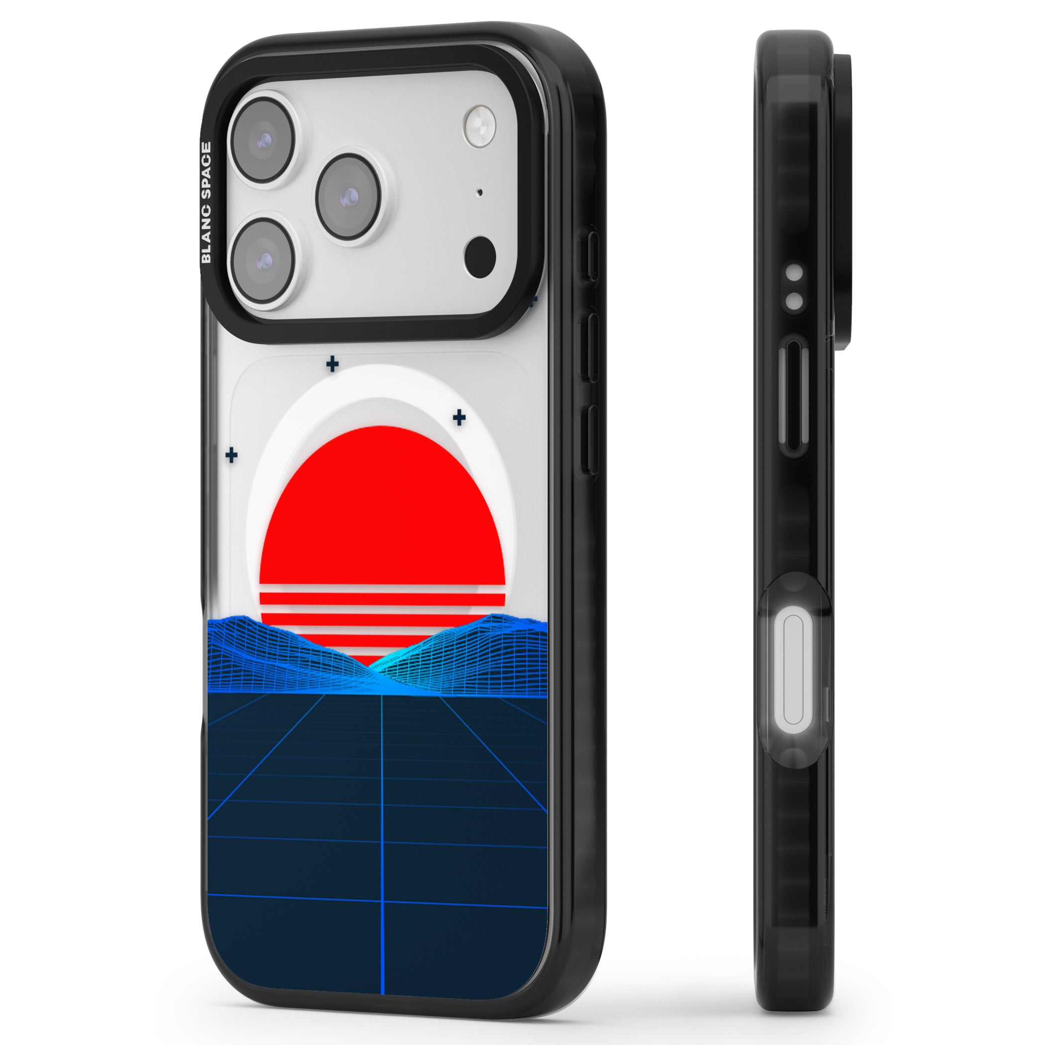 Japanese Sunset Vaporwave iPhone 17 Pro Impact Pro Black Phone Case Side Profile