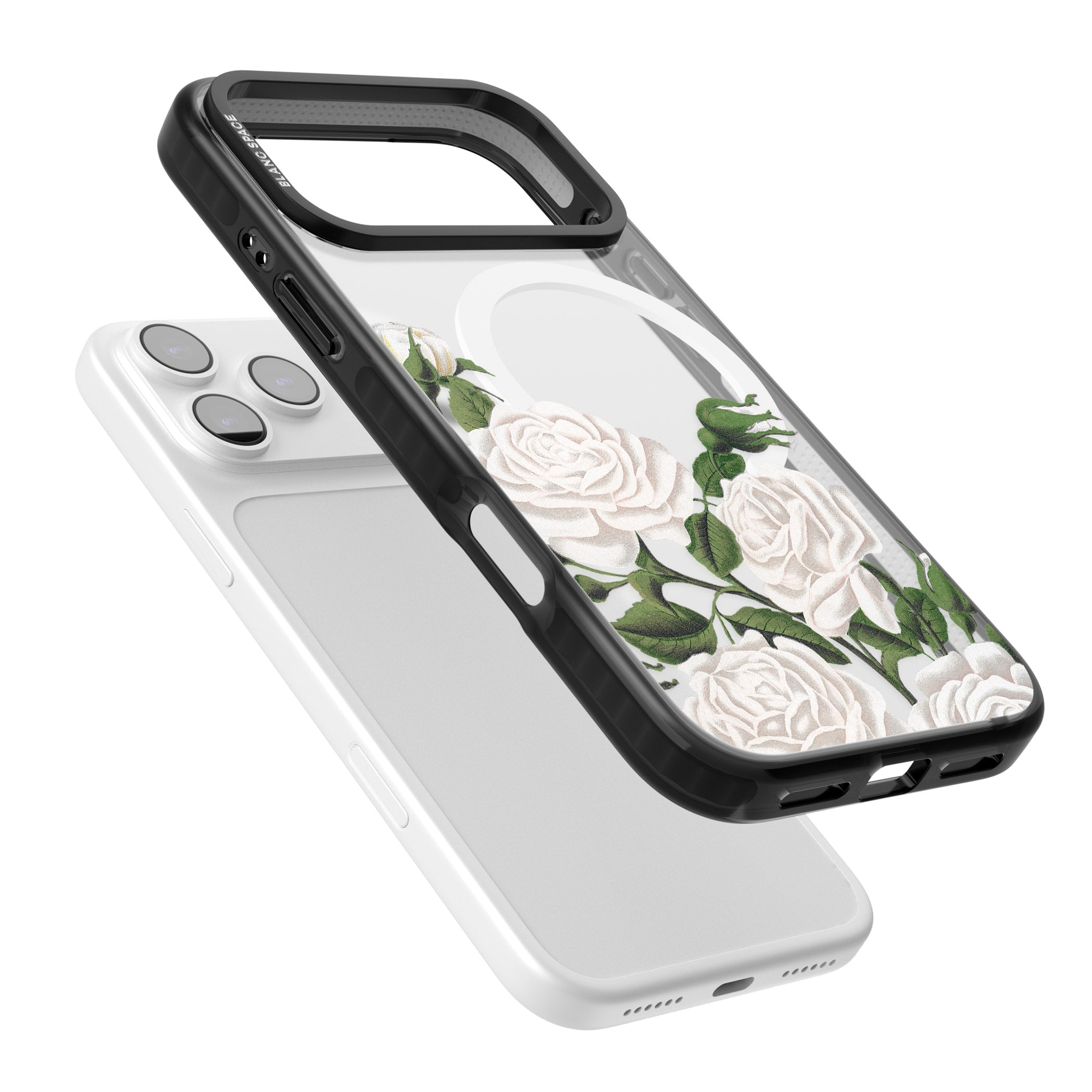 White Vintage Painted Flowers iPhone 17 Pro Impact Pro Black Phone Case Colours