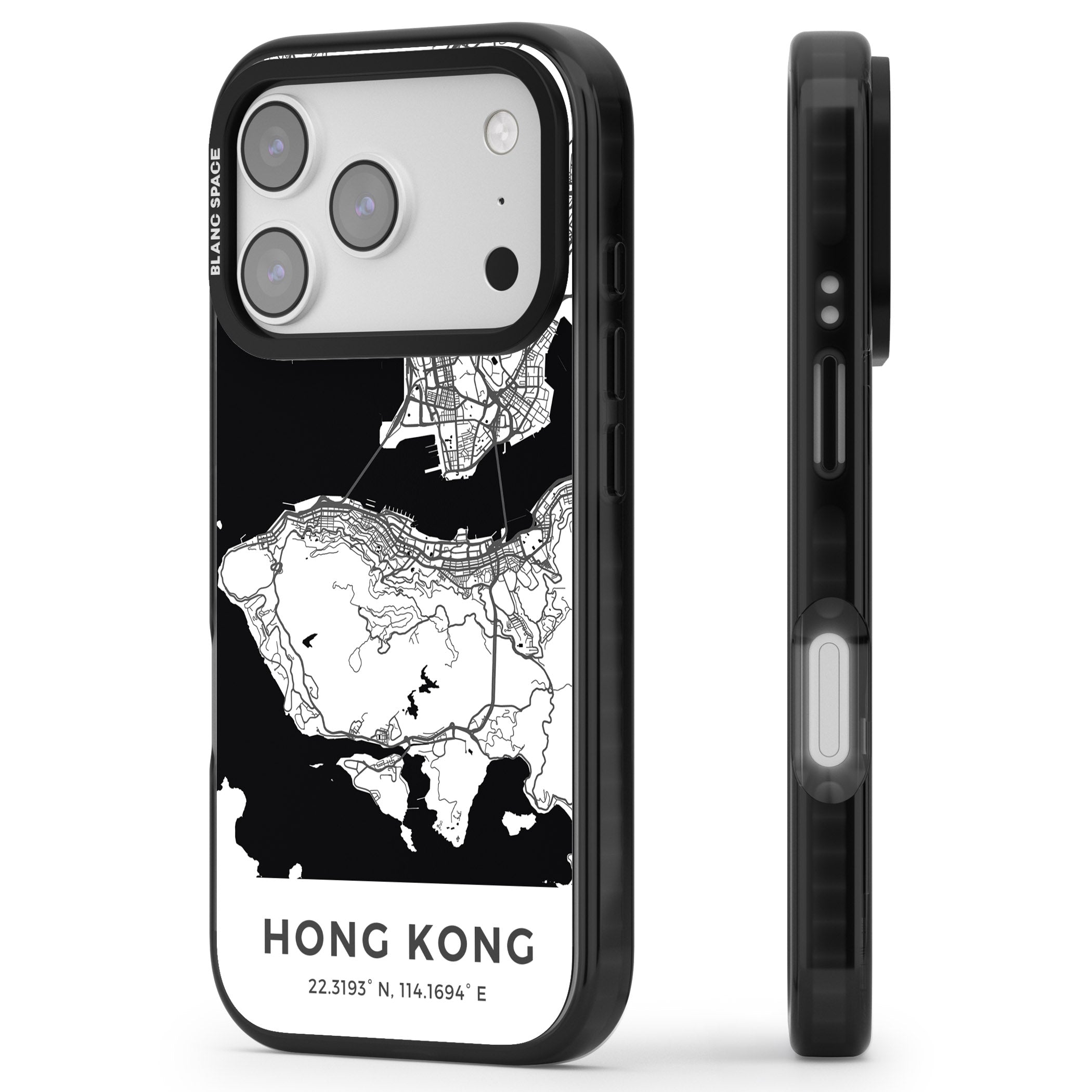 Hong Kong Map iPhone 17 Pro Impact Black Phone Case Side Profile