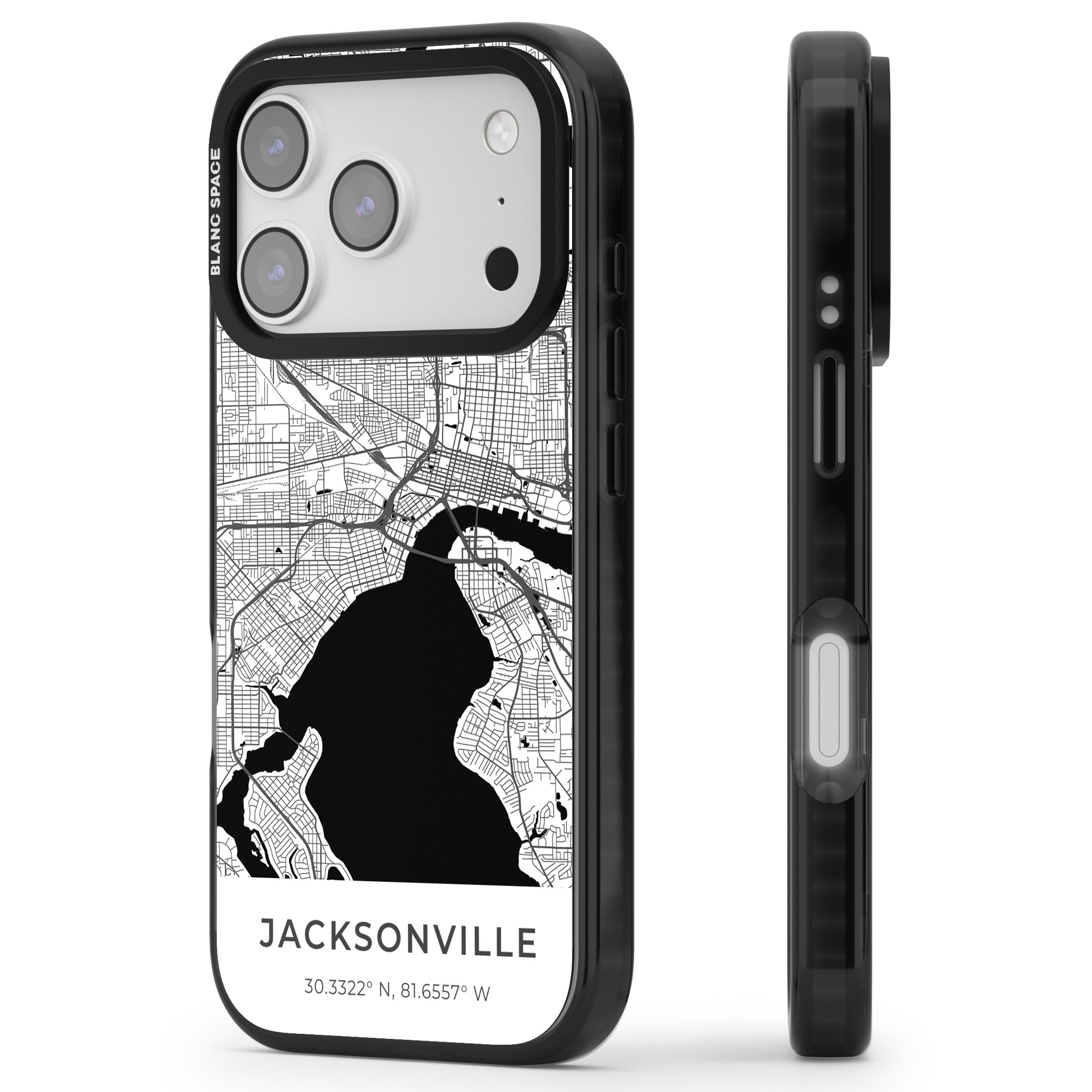 Jacksonville Map iPhone 17 Pro Impact Black Phone Case Side Profile