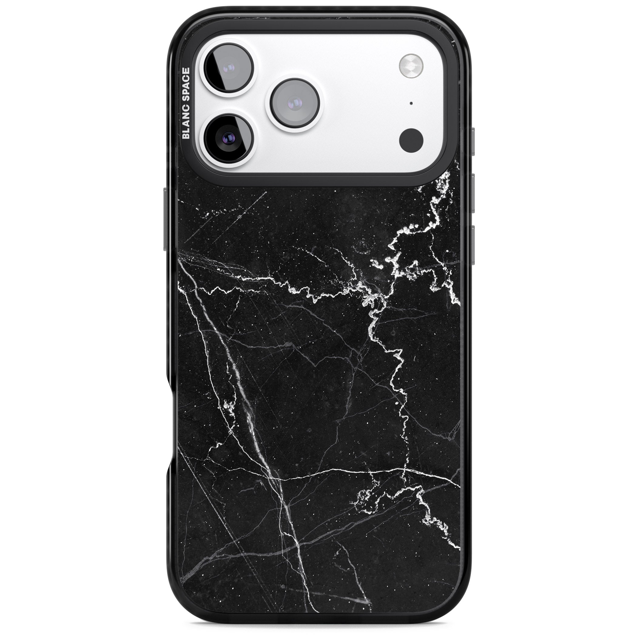 Bold Black Marble With White Texture iPhone 17 Pro Impact Black Phone Case