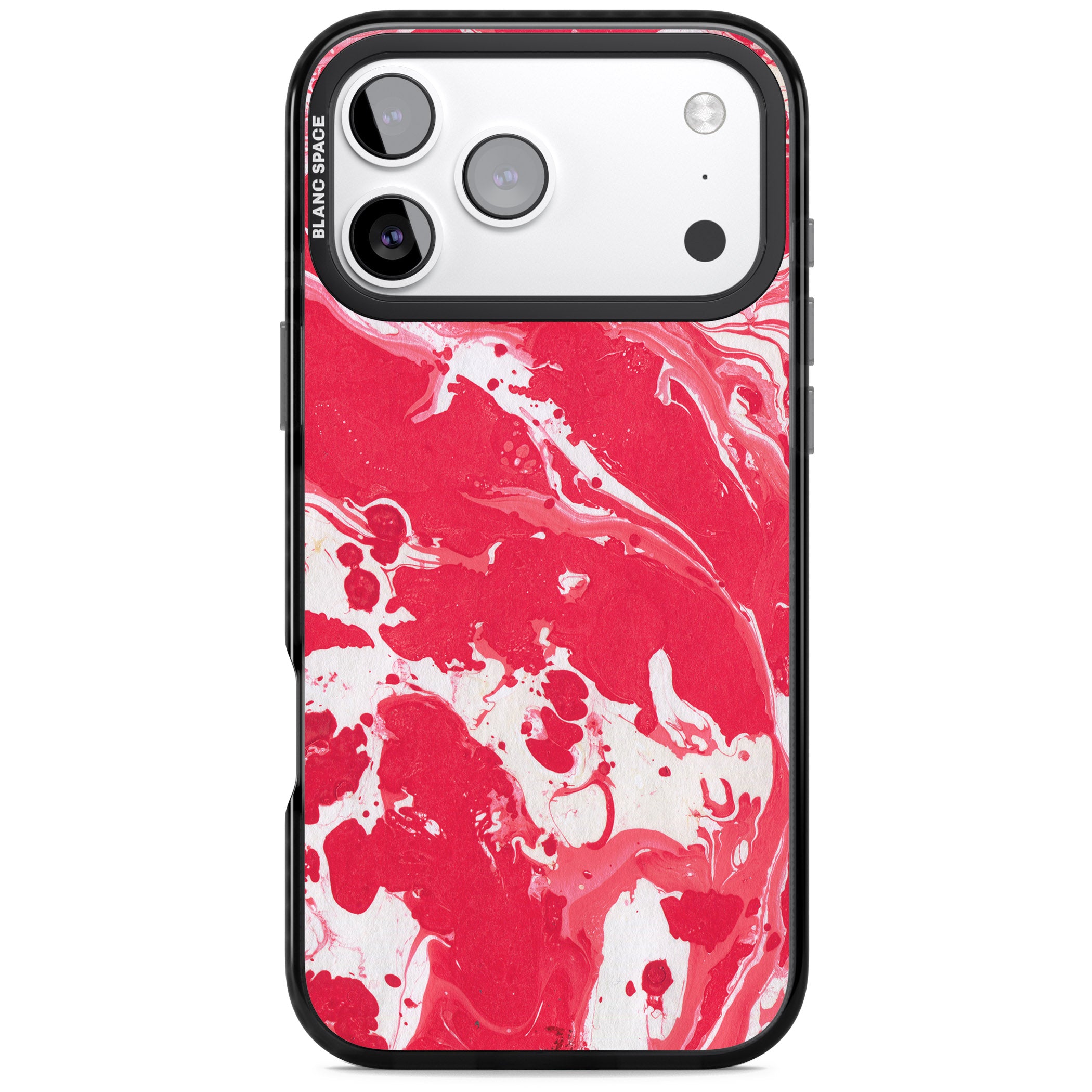Red & White Marbled iPhone 17 Pro Impact Black Phone Case
