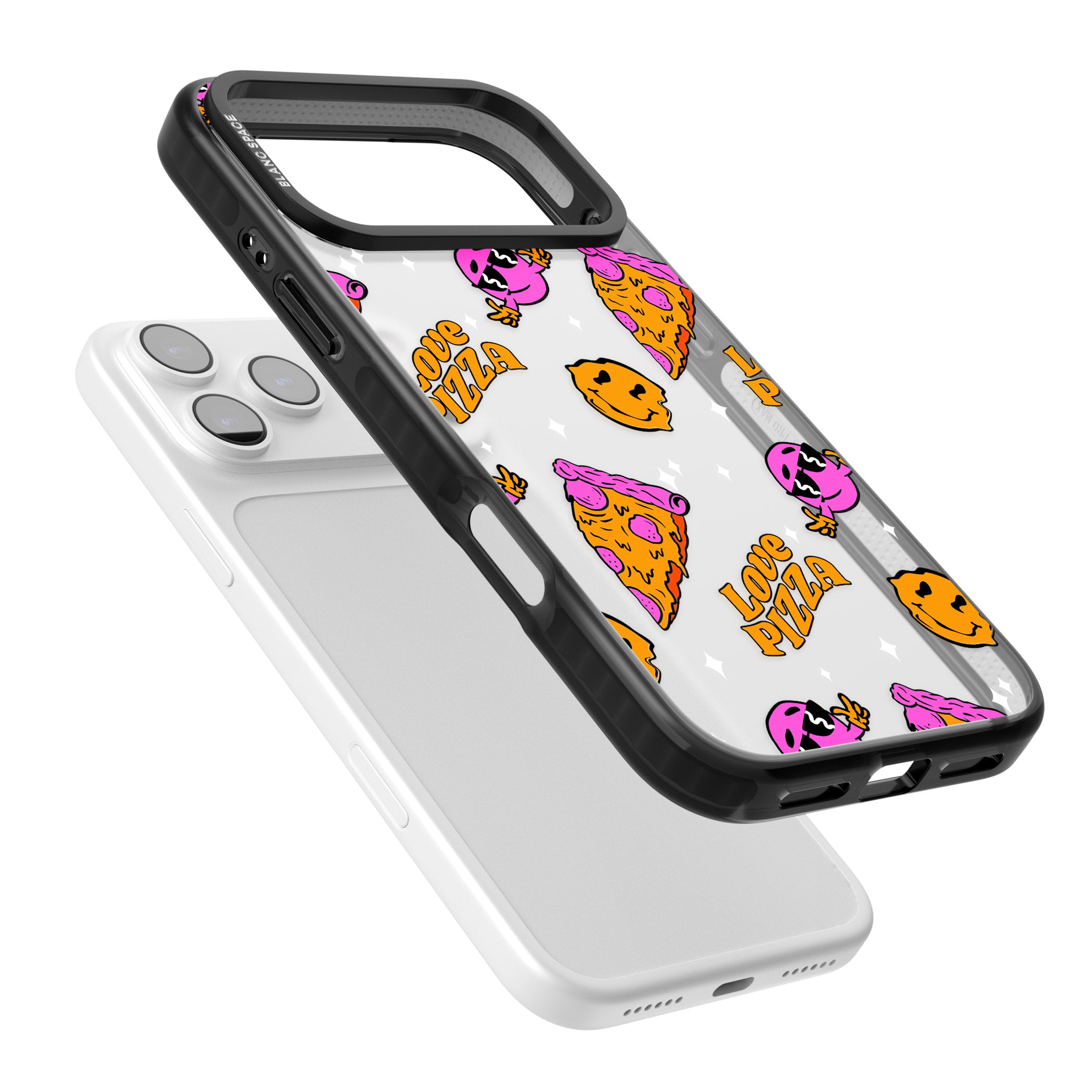 Psychedelic Love Pizza Pattern (Clear) iPhone 17 Pro Impact Black Phone Case Colours