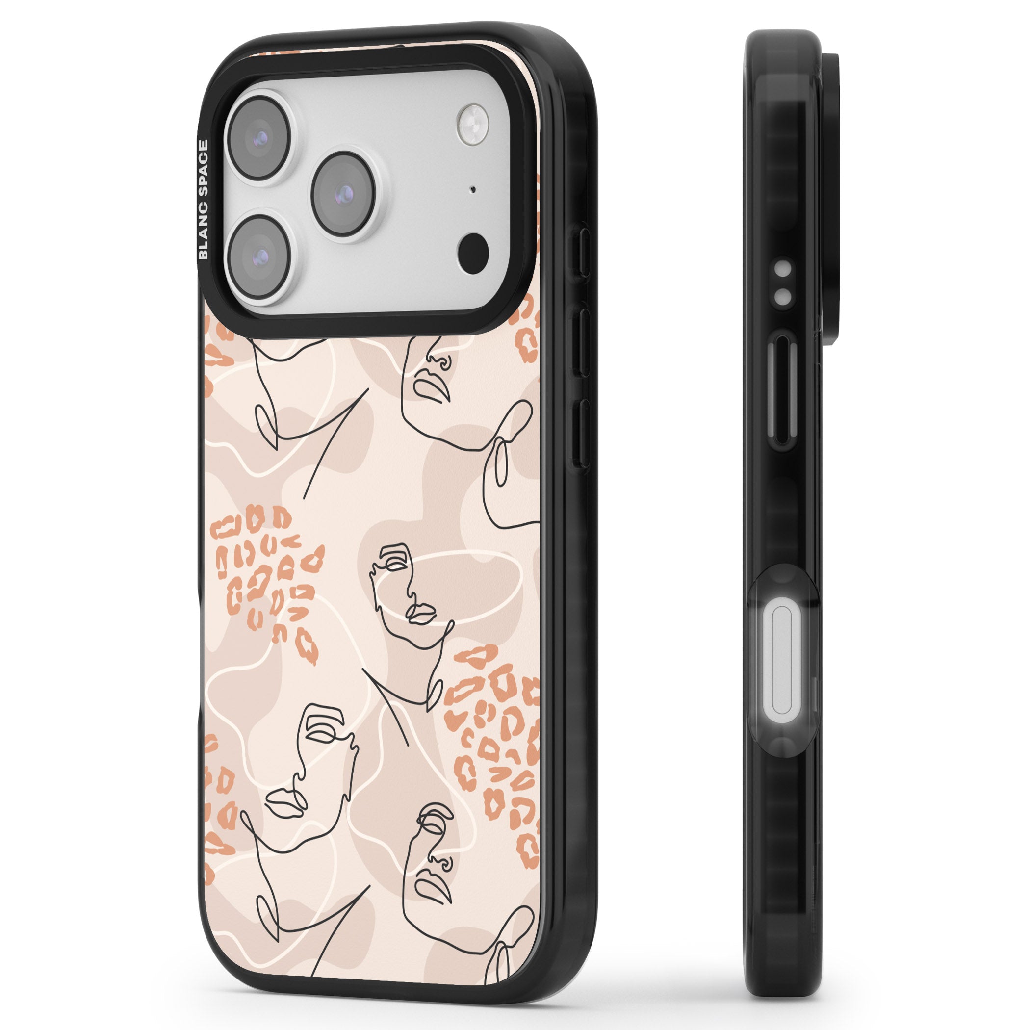 Abstract Faces Leopard iPhone 17 Pro Impact Black Phone Case Side Profile