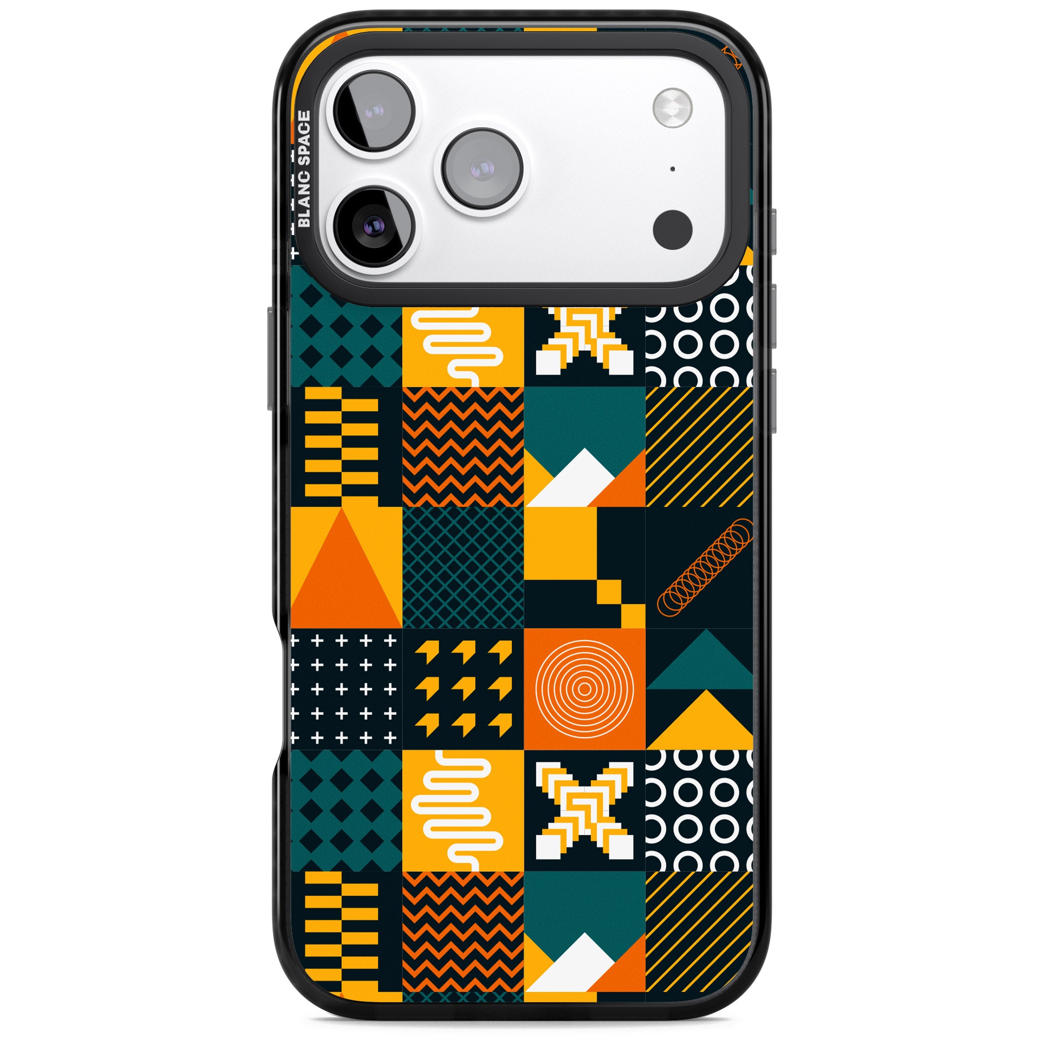 Funky Geometric Patterns: Orange & Dark Green iPhone 17 Pro Impact Black Phone Case