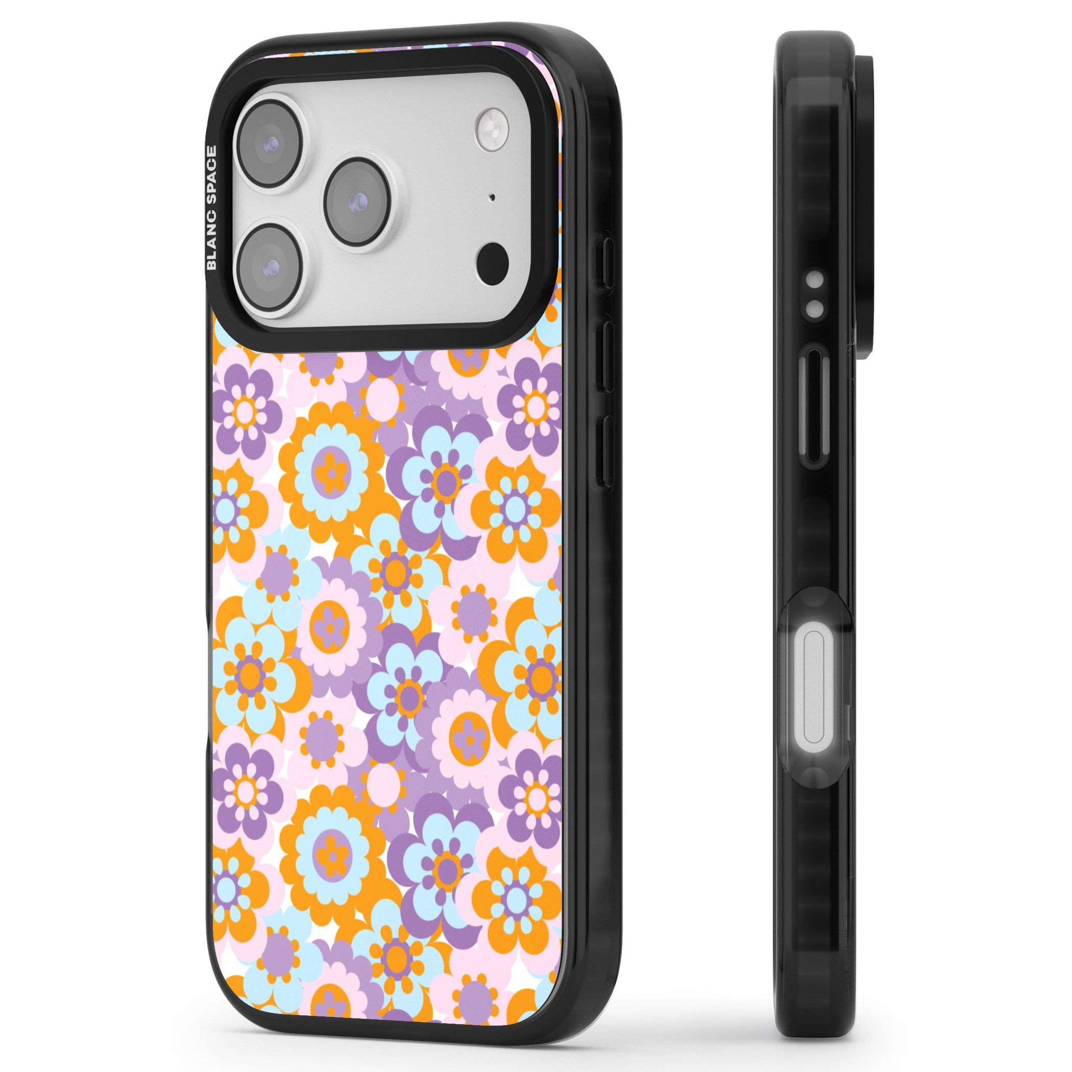Flower Power Pattern iPhone 17 Pro Impact Black Phone Case Side Profile