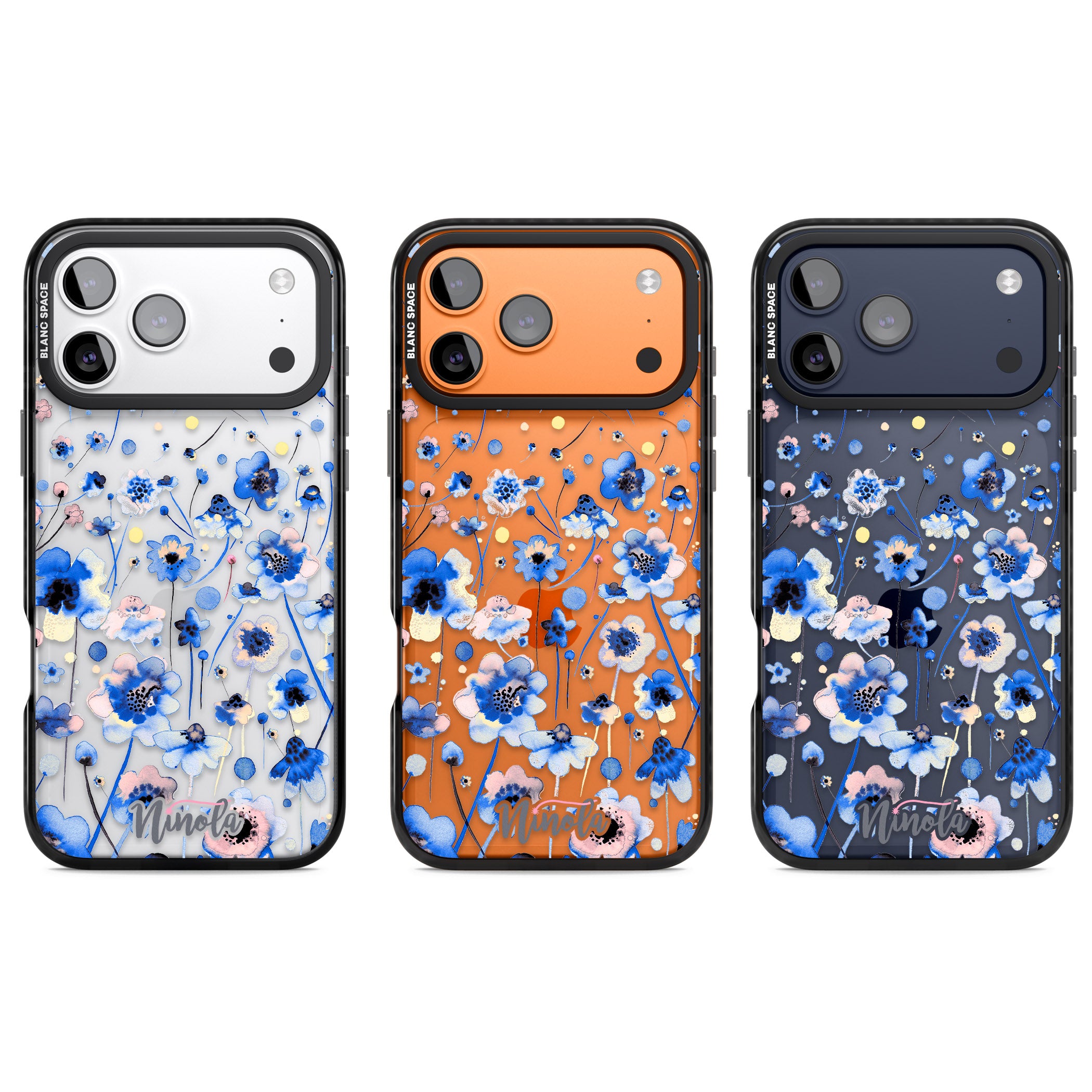 Ink Flowers Blue iPhone 17 Pro Impact Black Phone Case APT Impact Protection