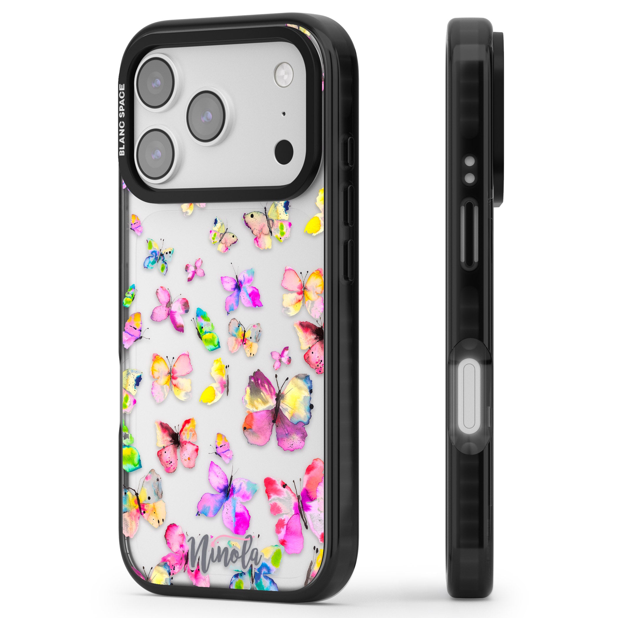 Watercolor Butterflies iPhone 17 Pro Max Impact Black Phone Case Side Profile