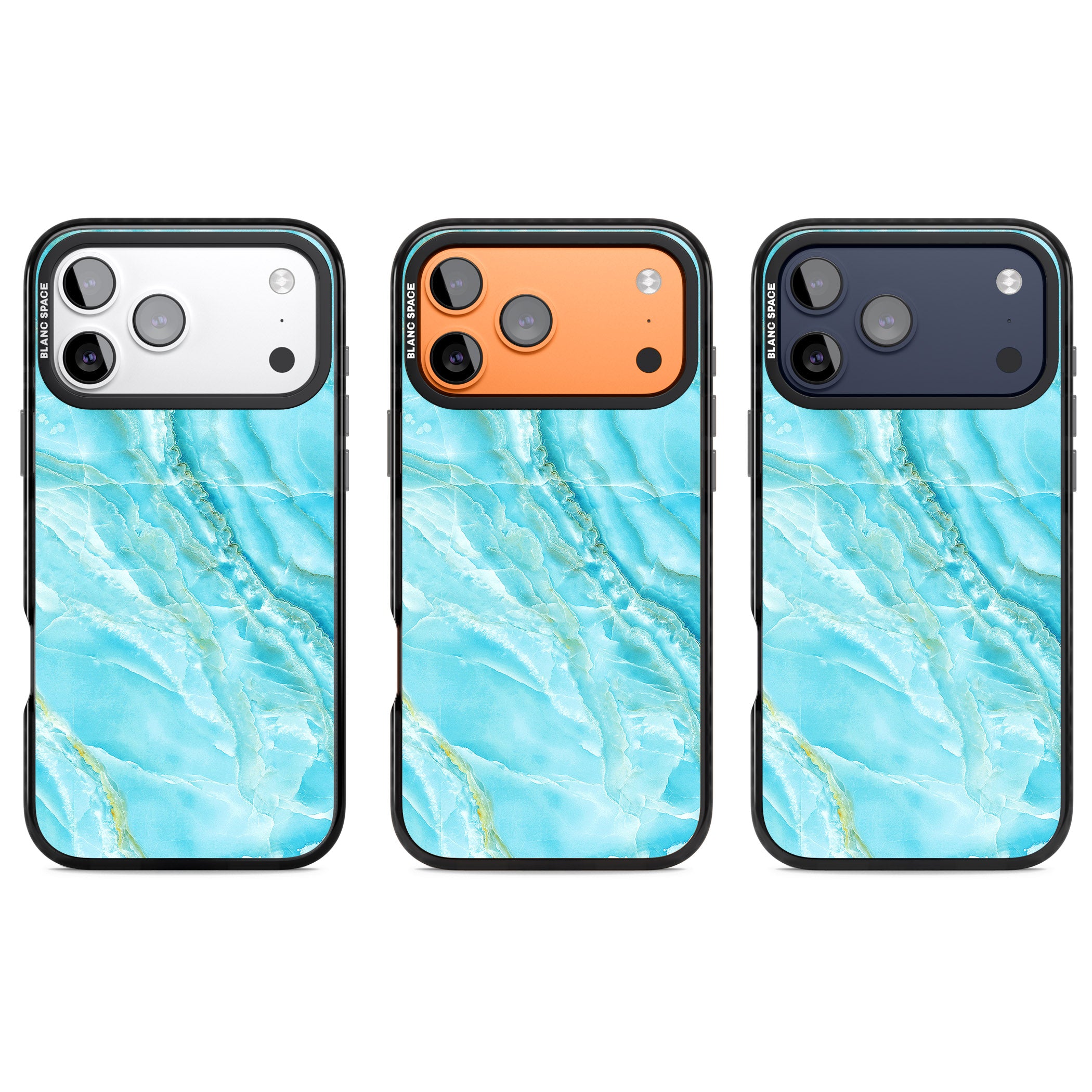 Blue Onyx Marble iPhone 17 Pro Impact Black Phone Case APT Impact Protection