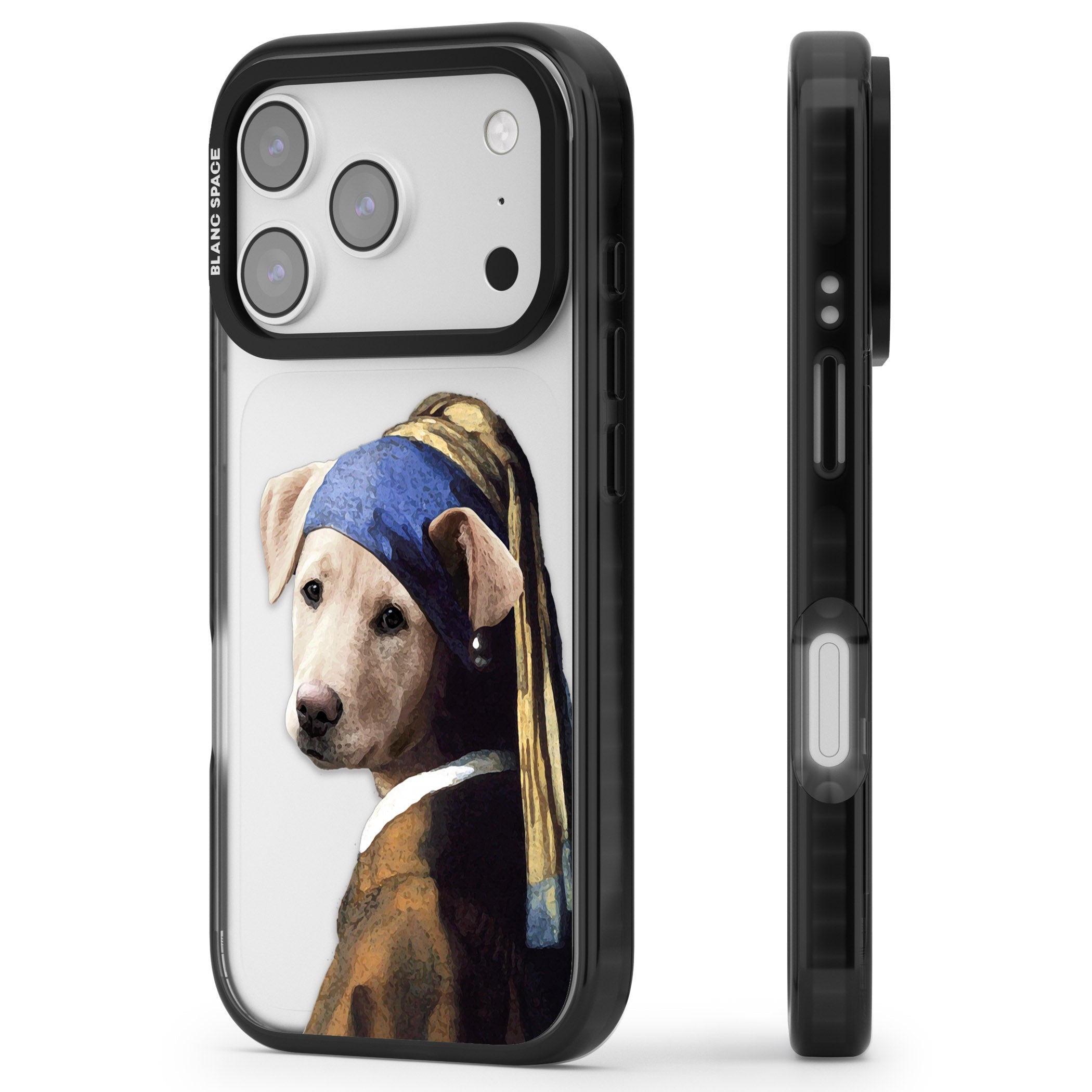Doggo With A Pearl Earring iPhone 17 Pro Impact Black Phone Case Side Profile