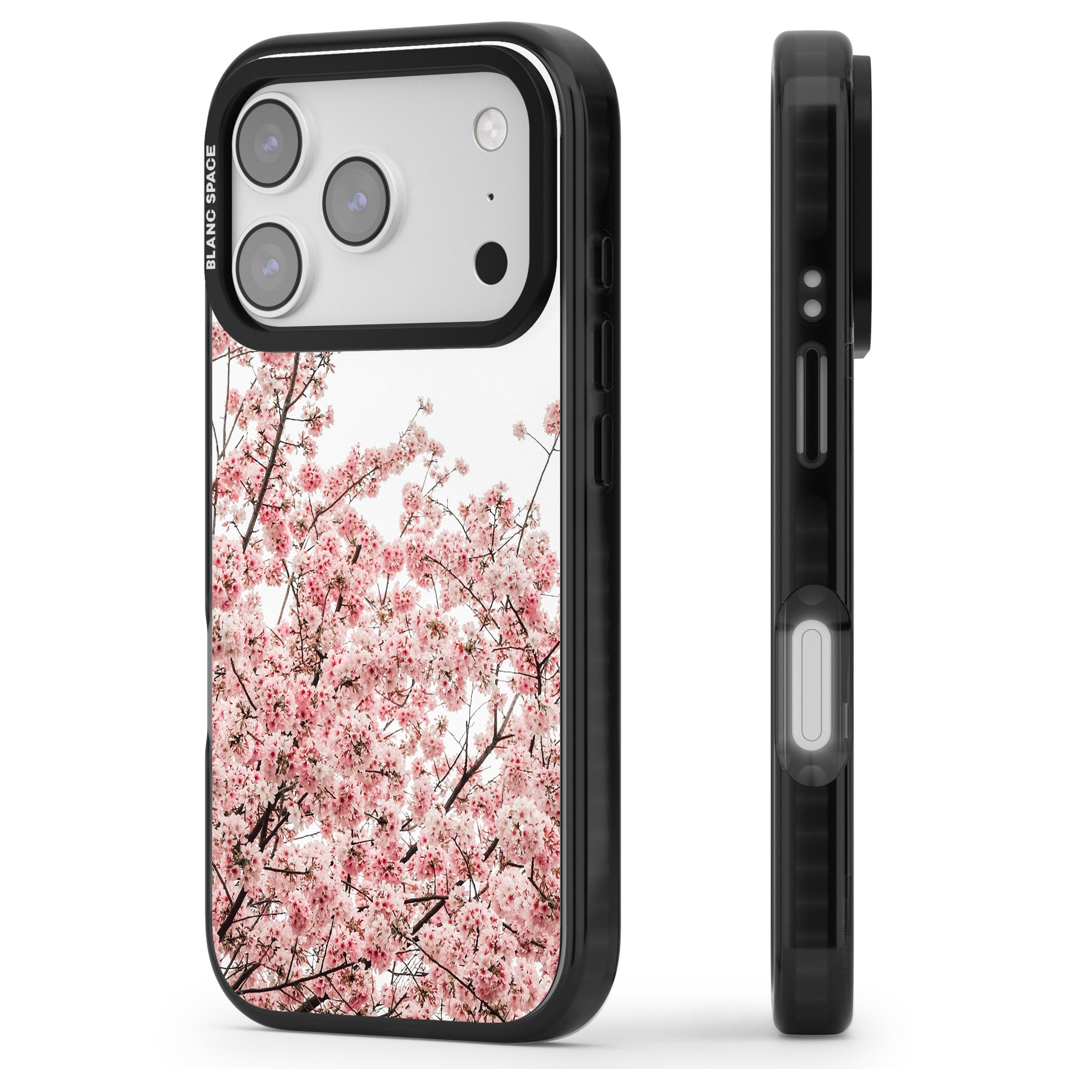 Cherry Blossom Bloom iPhone 17 Pro Impact Black Phone Case Side Profile
