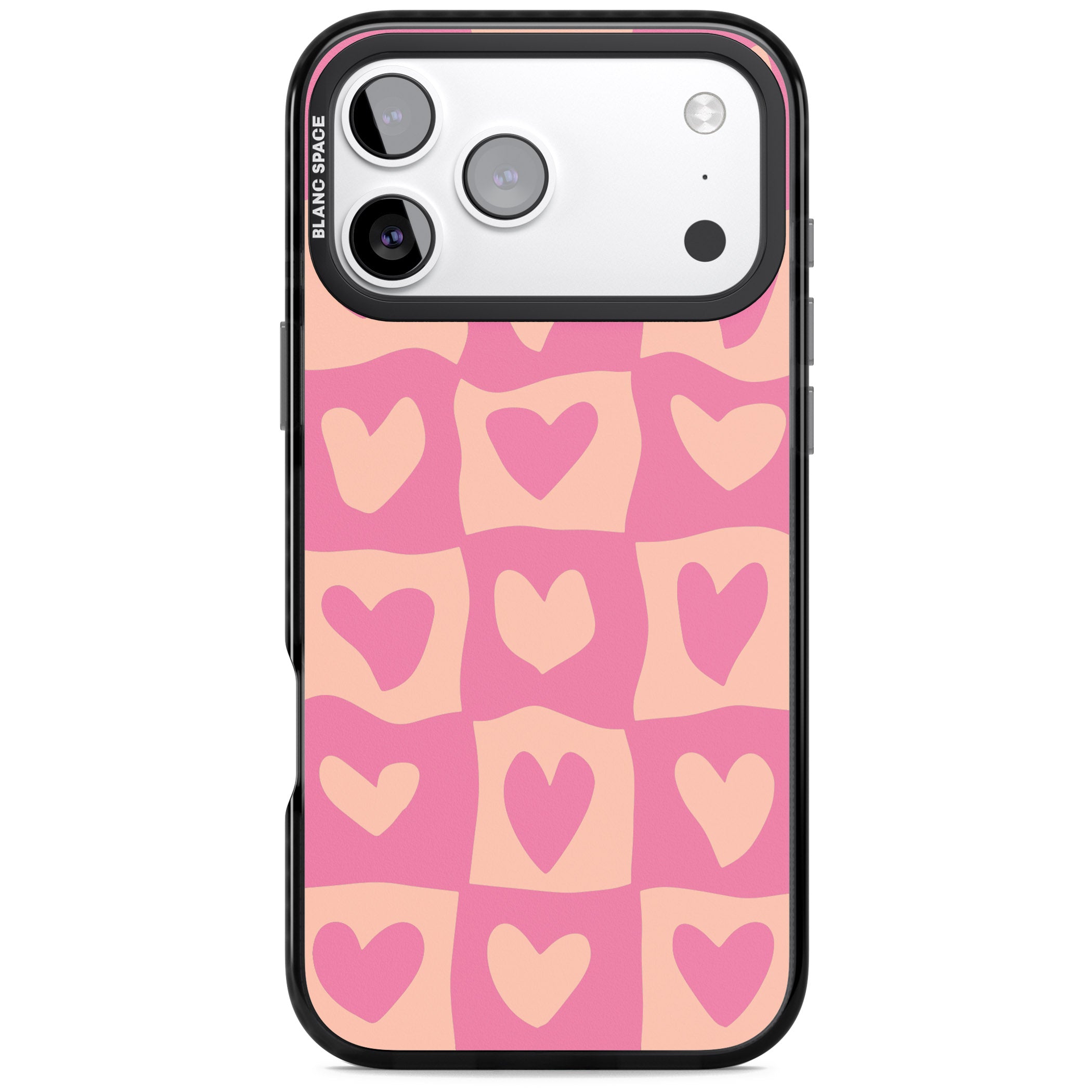 Pink Wavy Checked Hearts iPhone 17 Pro Impact Black Phone Case
