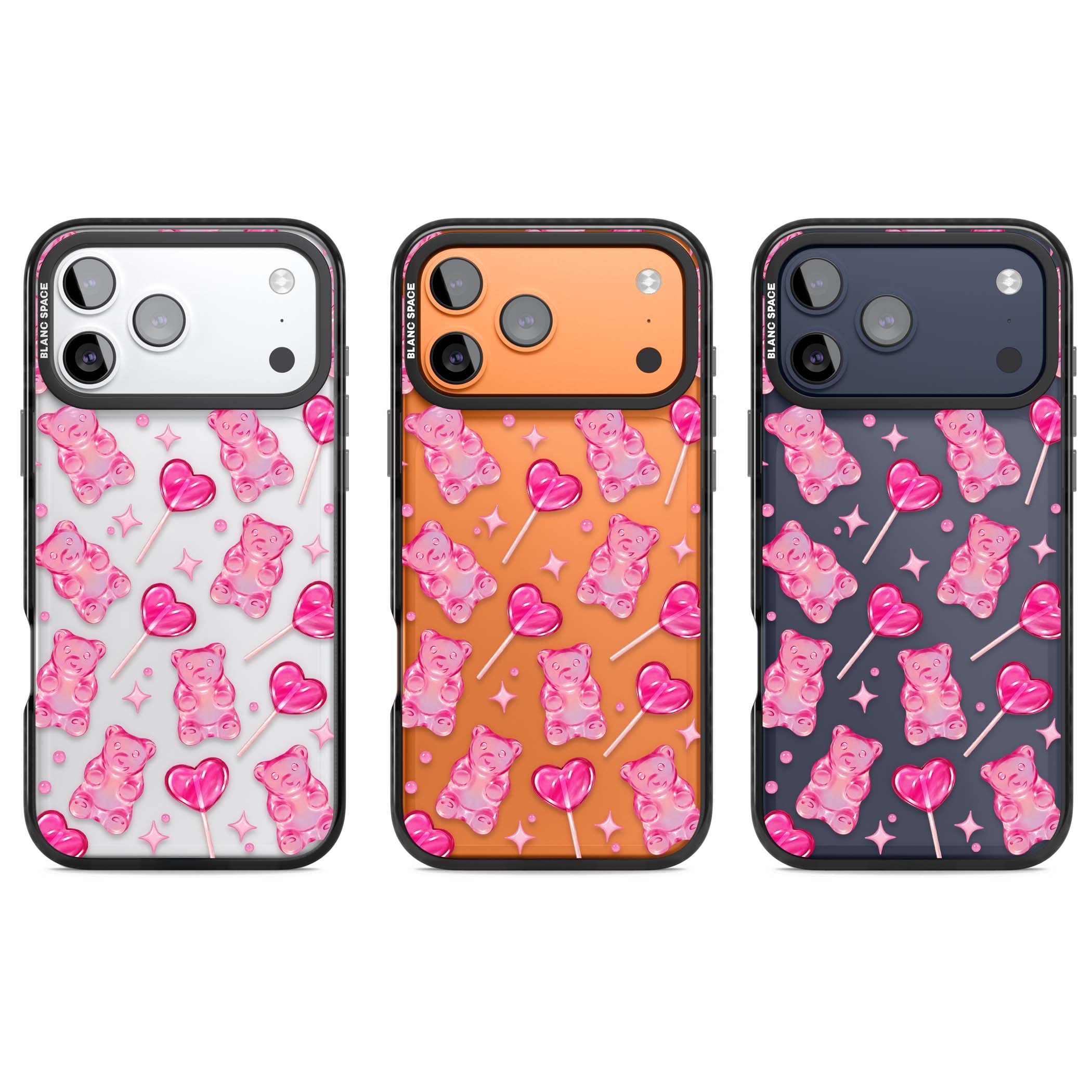 Pink Sugar pinkcore iPhone case featuring pink gummy bears, heart-shaped lollipops and sparkle stars | Clear Impact case for iPhone 17 Pro, iPhone 17 Pro Max