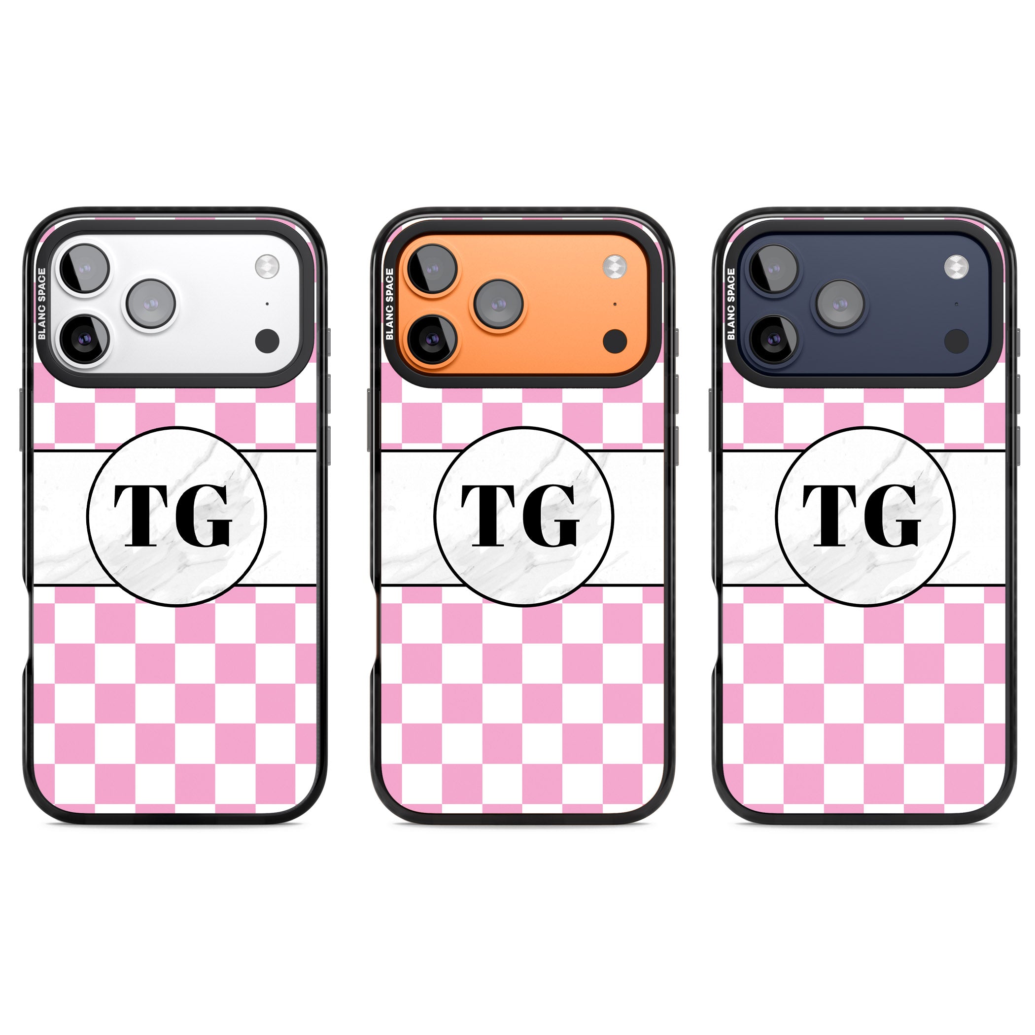 Personalised Monogrammed Pink Check iPhone 17 Pro Impact Black Phone Case APT Impact Protection