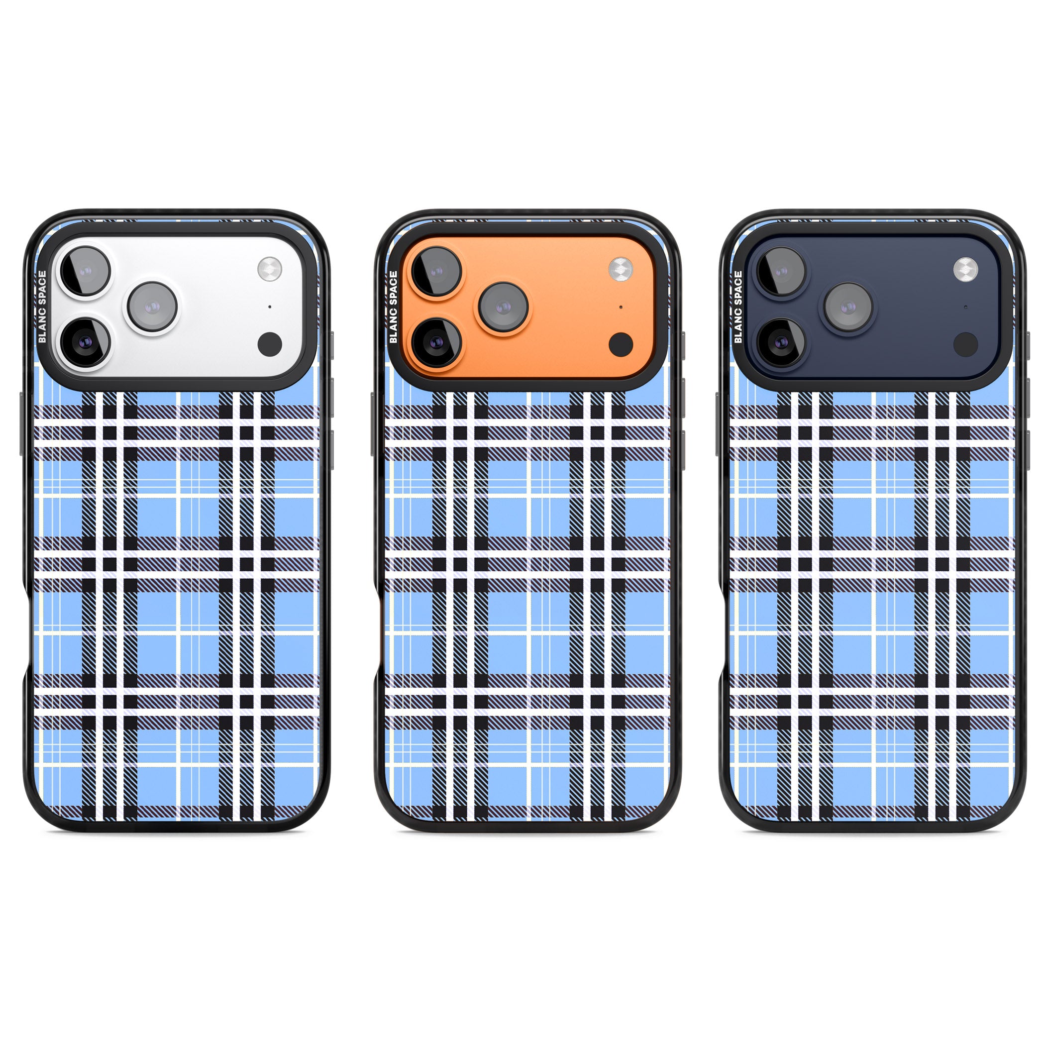Blue Plaid iPhone 17 Pro Impact Black Phone Case APT Impact Protection