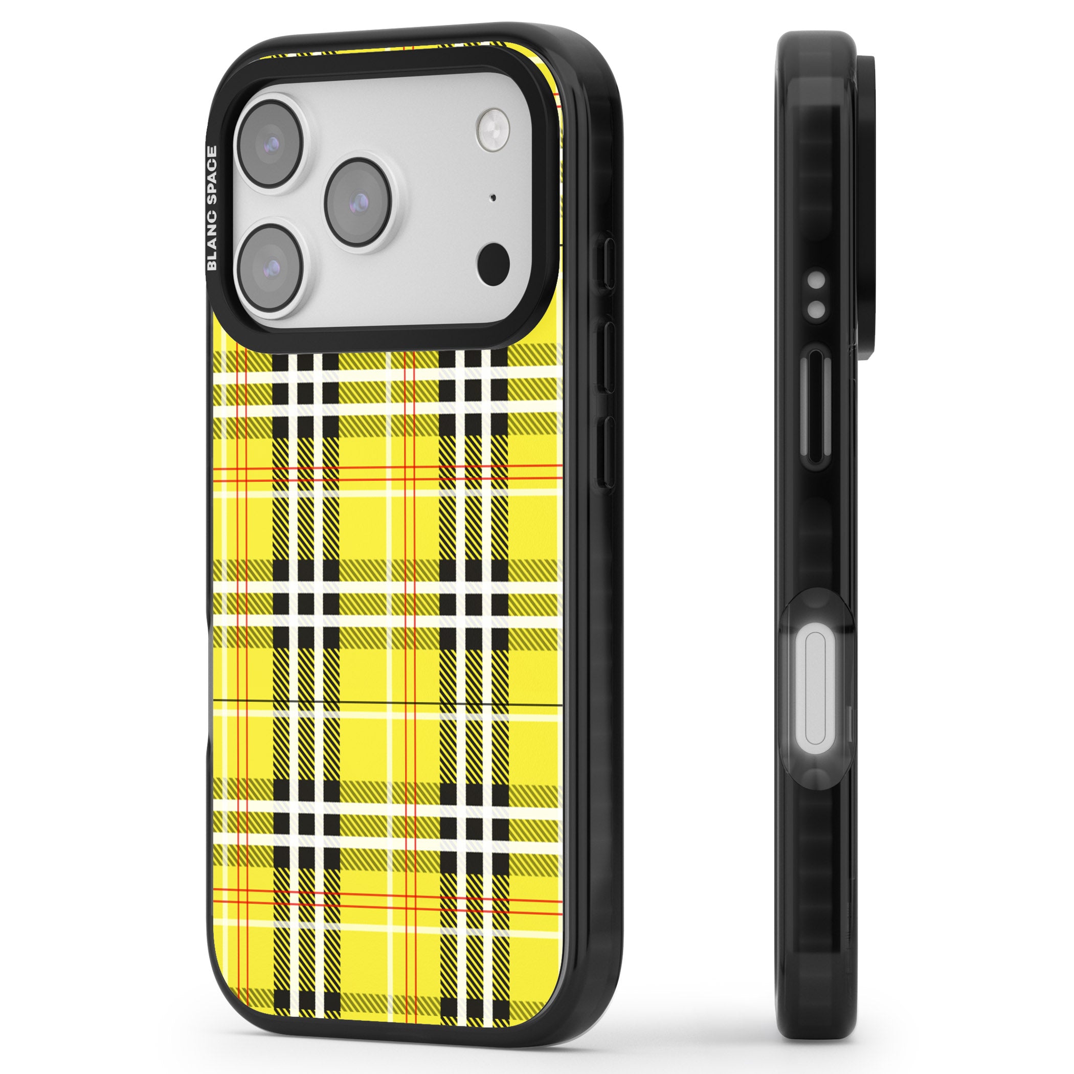 Yellow Plaid iPhone 17 Pro Impact Black Phone Case Side Profile