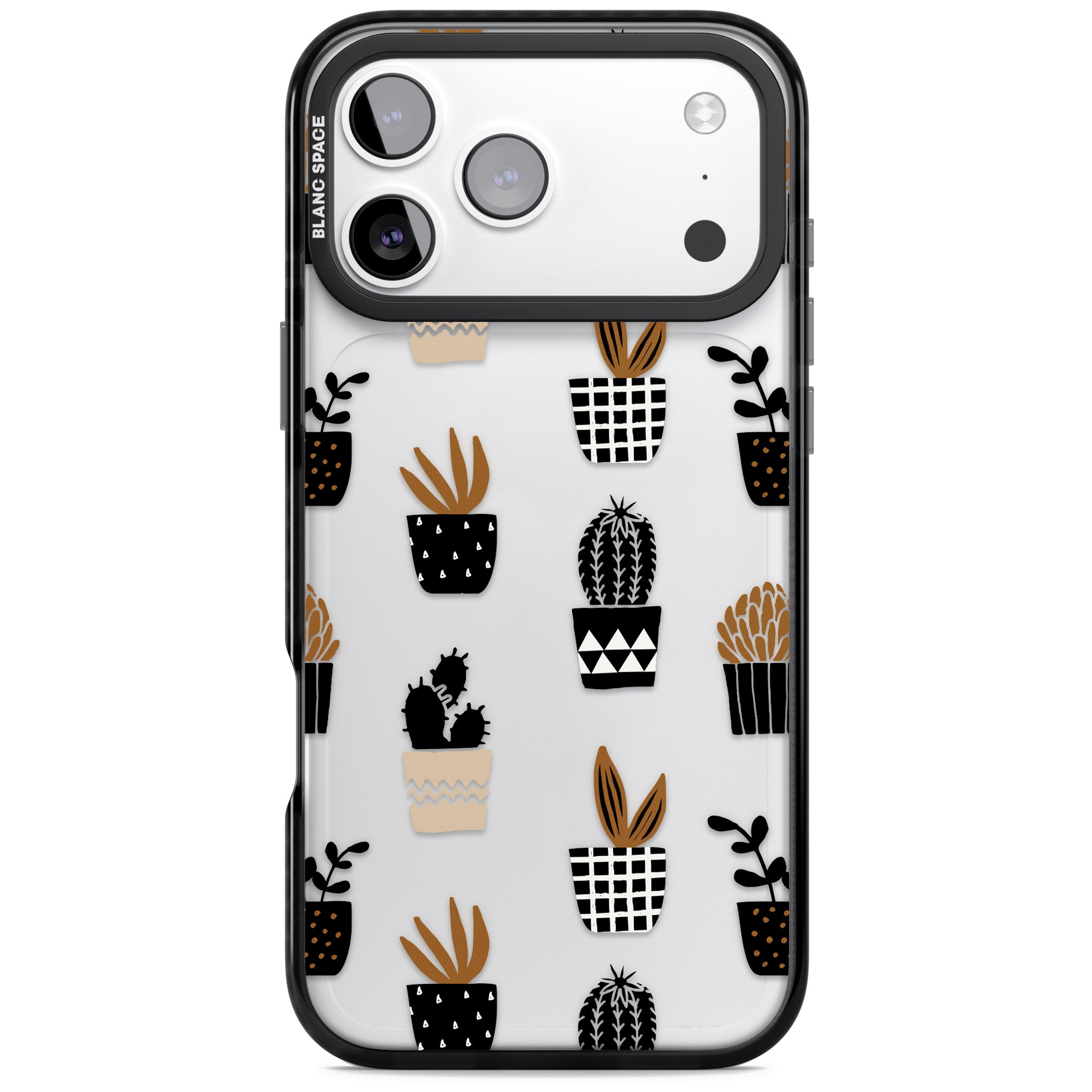 Large Mixed Plants Pattern Clear iPhone 17 Pro Impact Black Phone Case