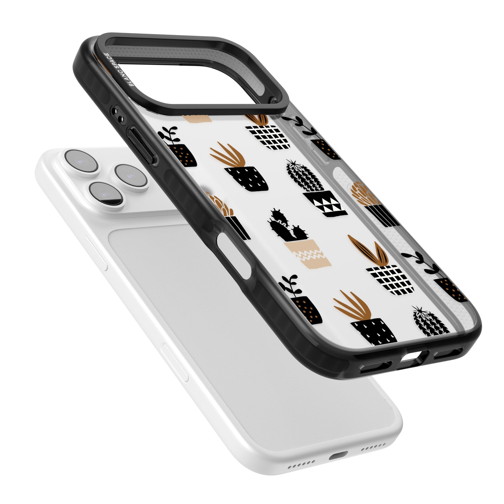 Large Mixed Plants Pattern Clear iPhone 17 Pro Impact Black Phone Case Colours