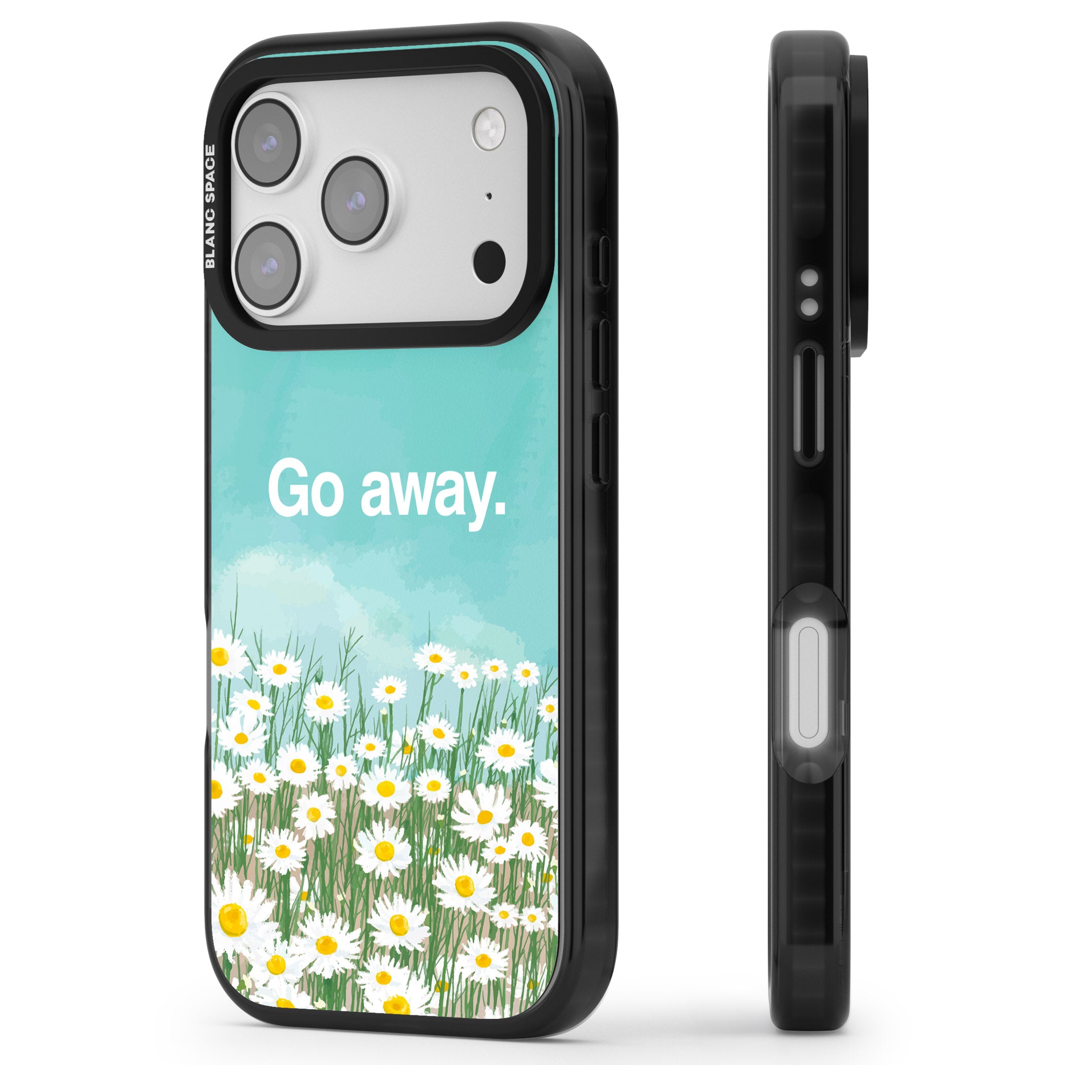 Go Away iPhone 17 Pro Impact Black Phone Case Side Profile