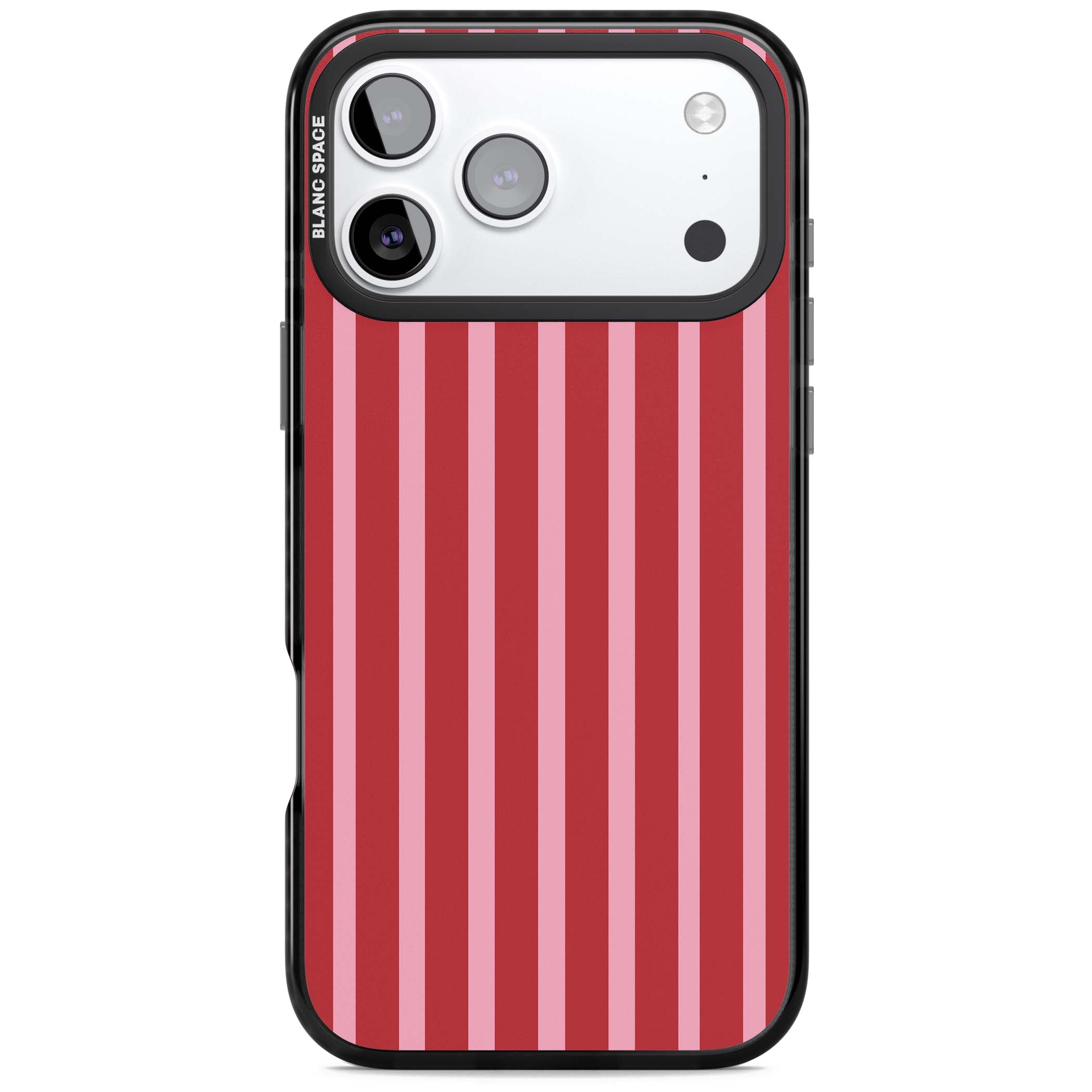 Raspberry Stripe coquette iPhone case featuring red and pink vertical stripes in a candy-inspired pattern | Clear Impact case for iPhone 17 Pro, iPhone 17 Pro Max